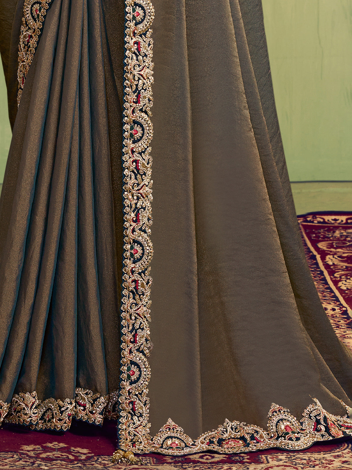 Dual tone blue organza satin saree