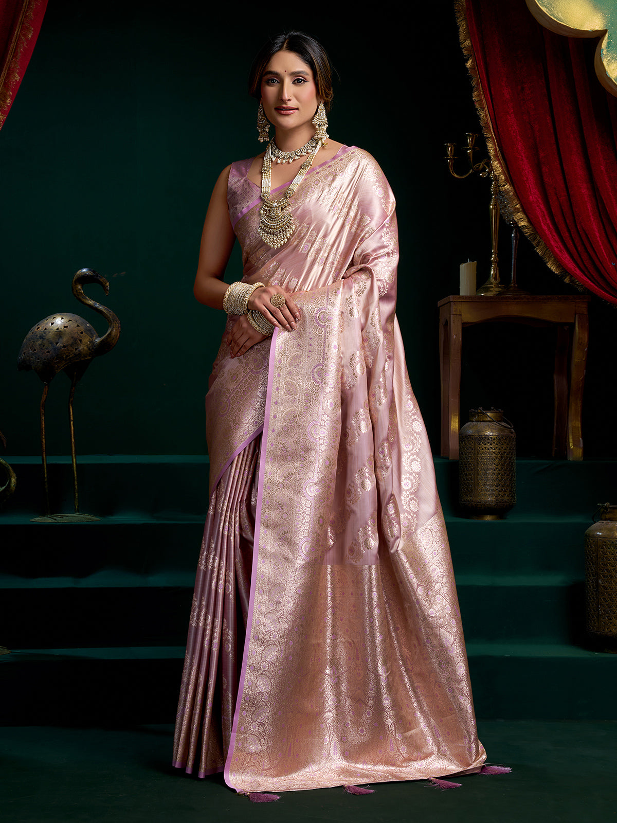Banarasi silk purple saree with unstitched blouse