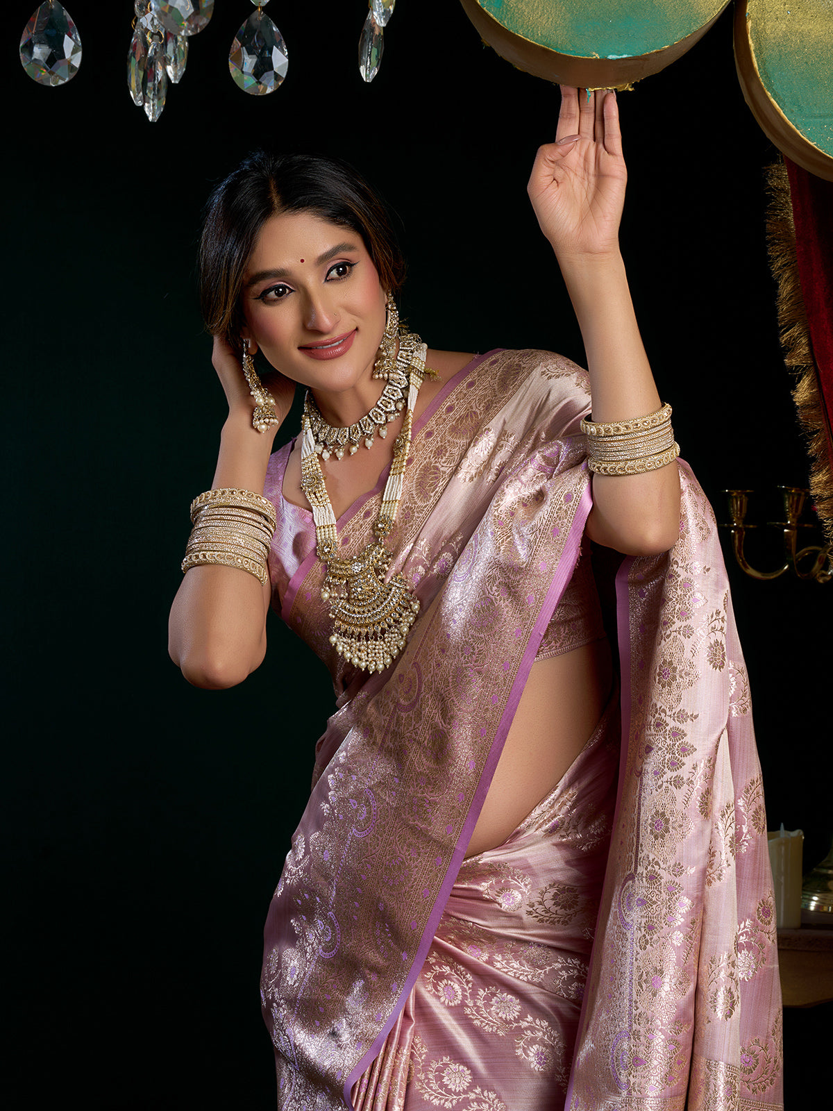Banarasi silk purple saree with unstitched blouse