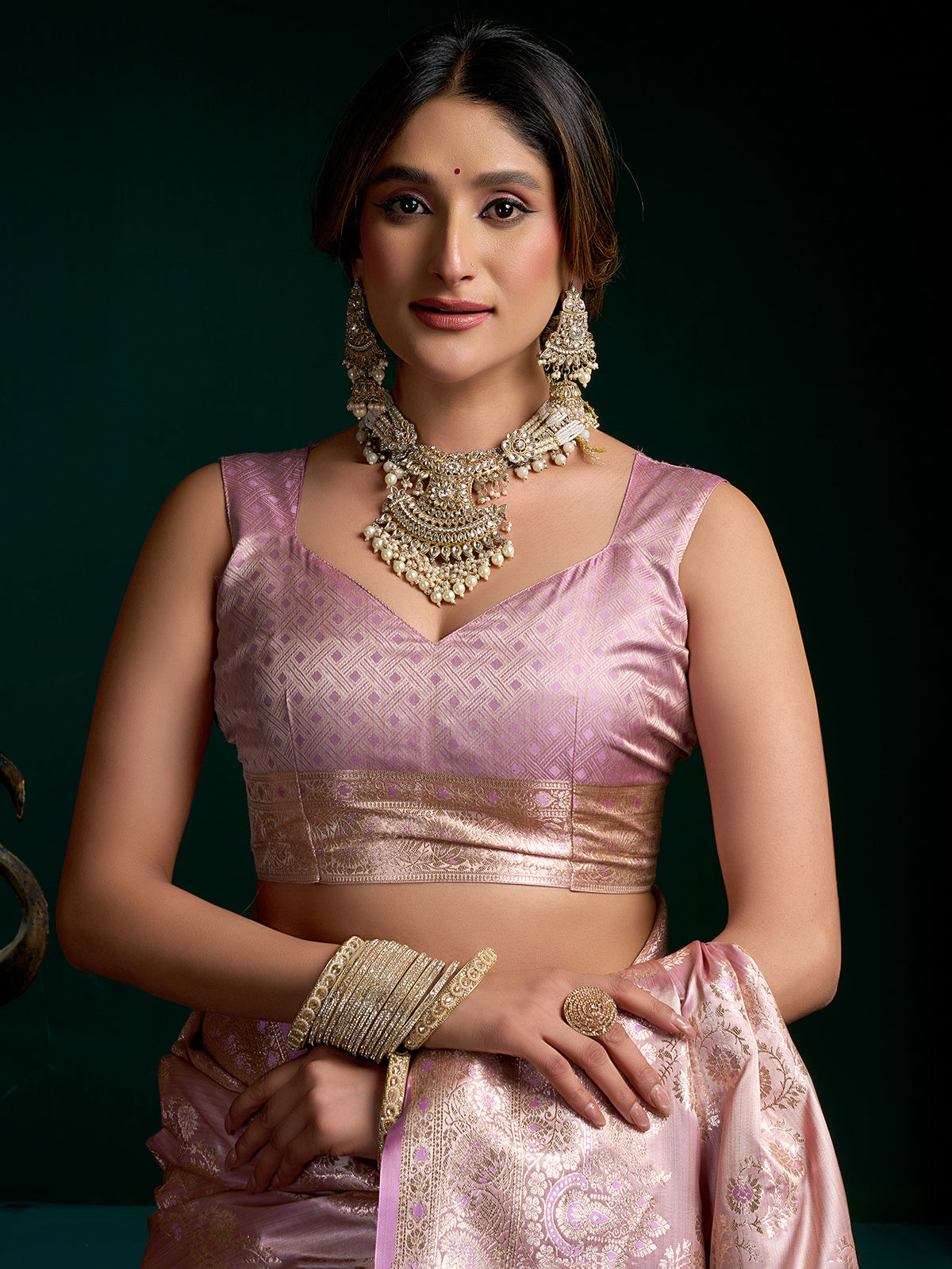 Banarasi silk purple saree with unstitched blouse
