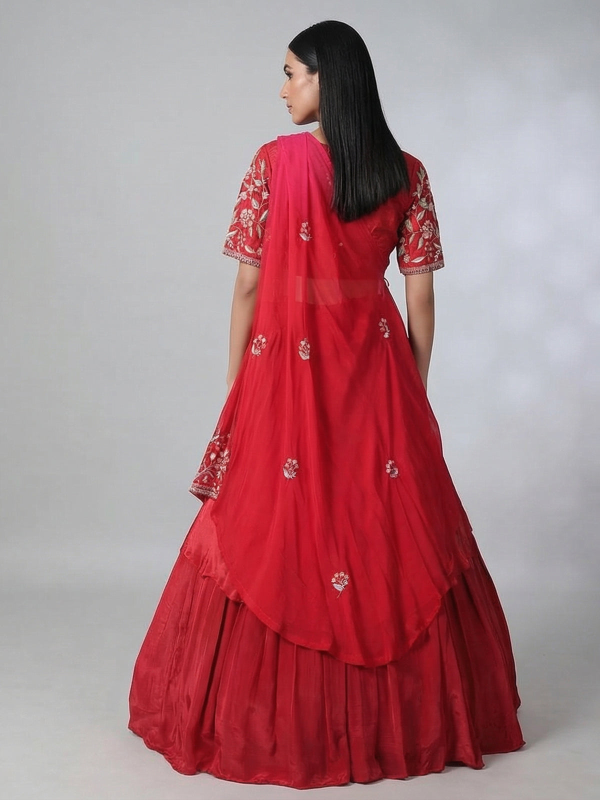 Red crepe lehenga choli for reception party