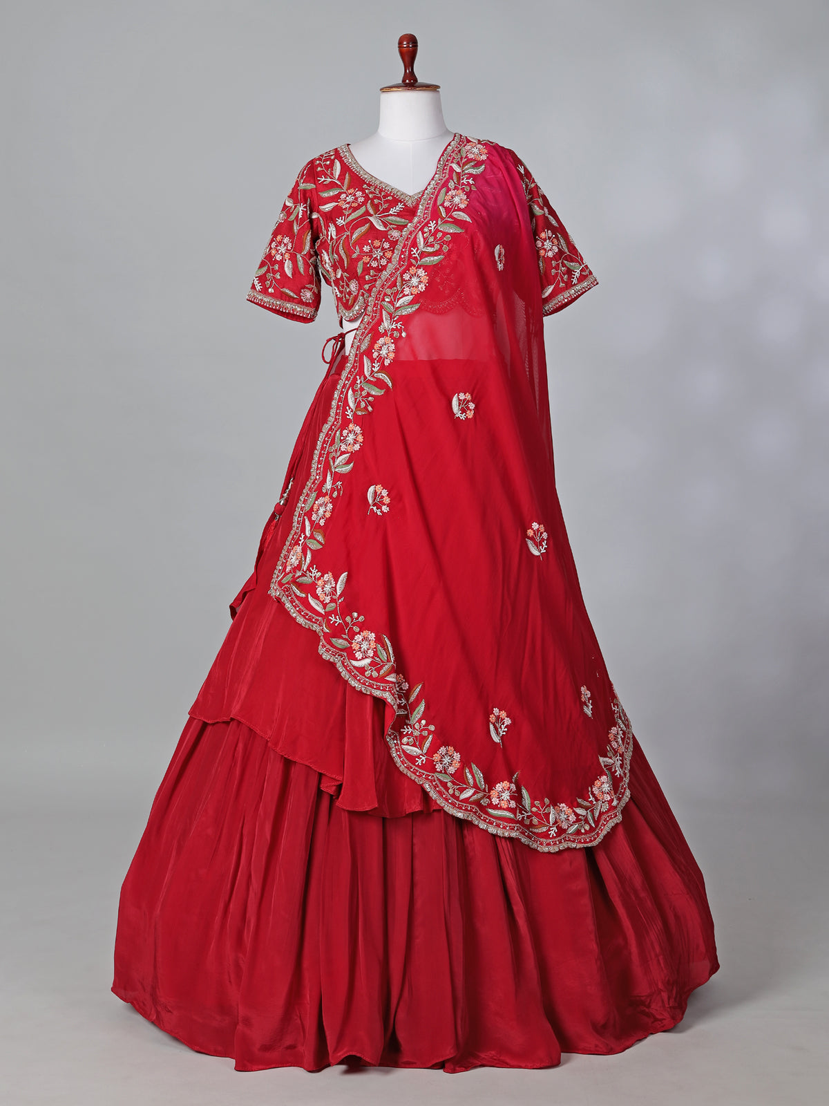 Red crepe lehenga choli for reception party