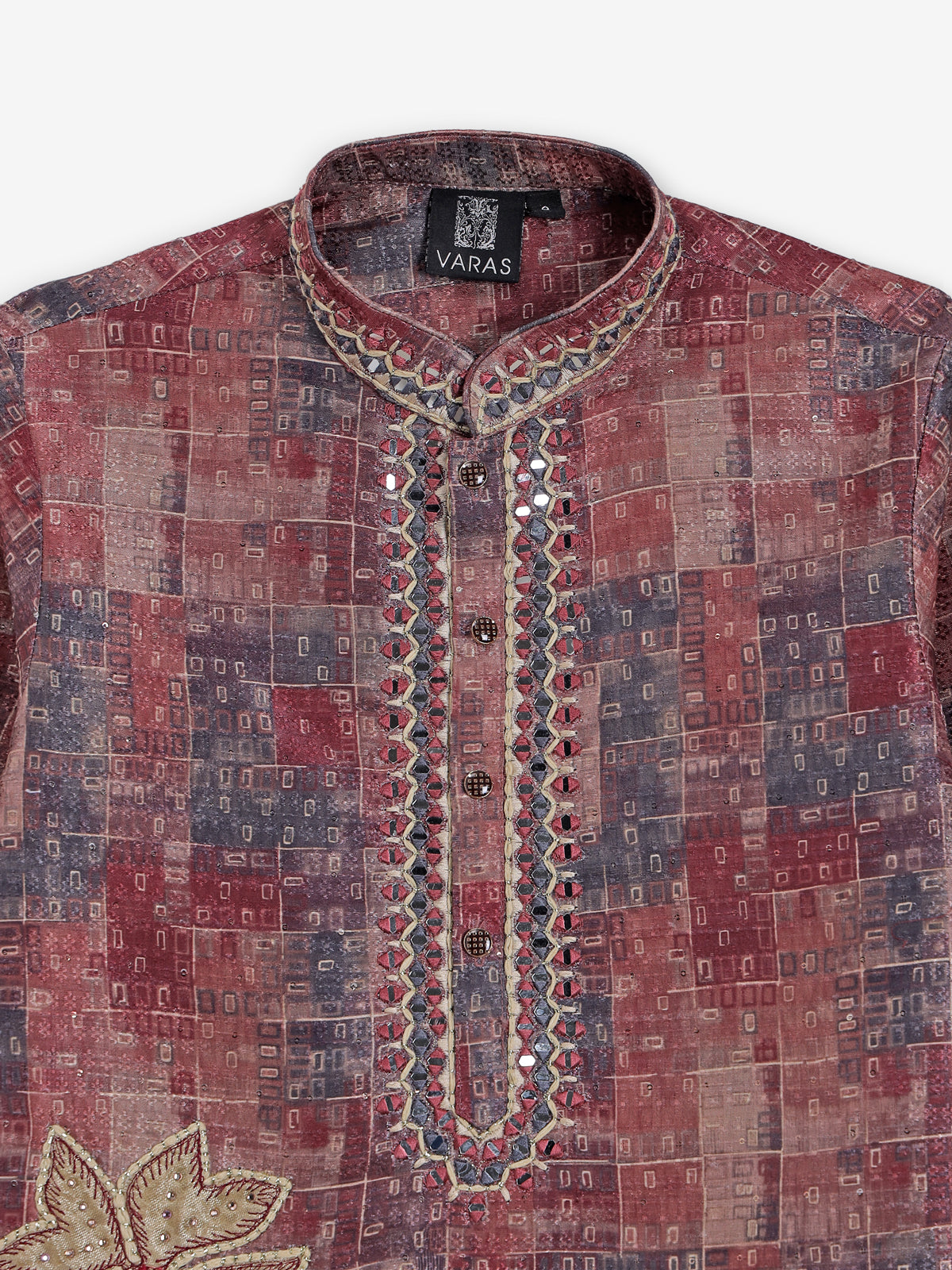Brown printed cotton silk kurta suit for boys wedding wear