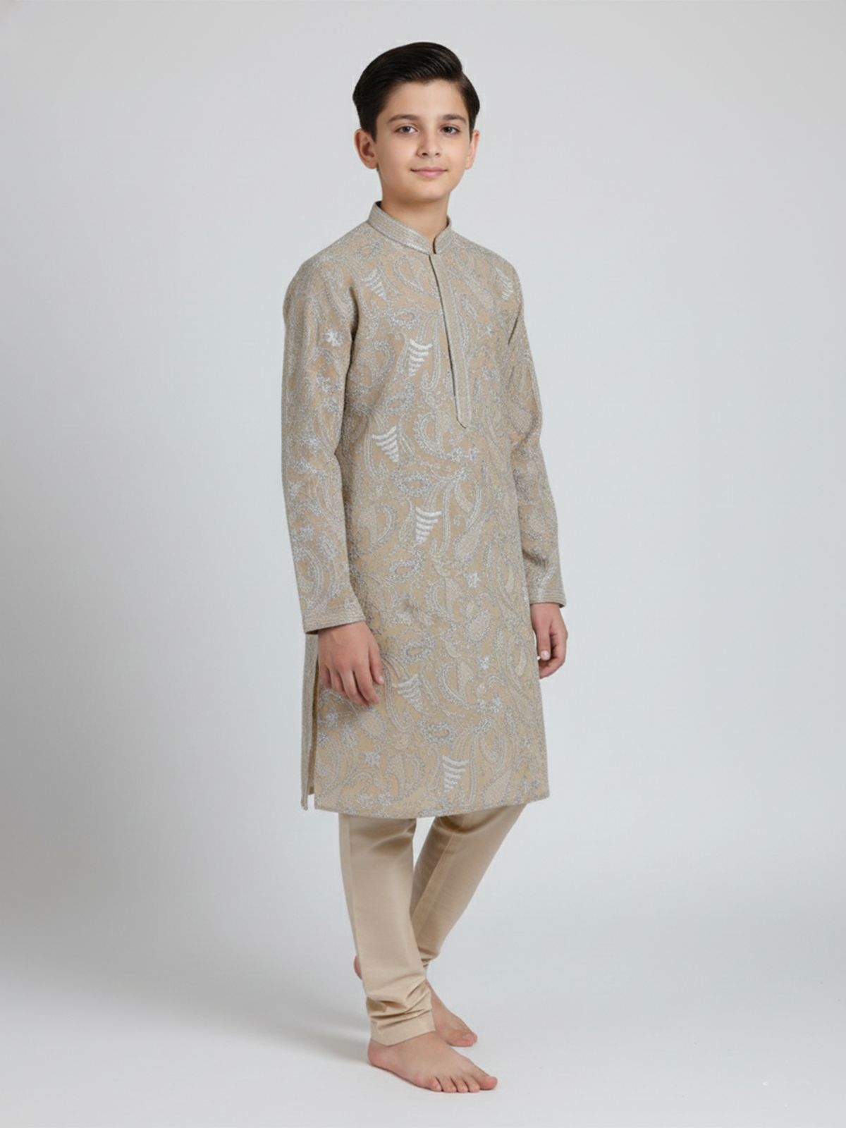 Dusty beige georgette kurta suit with thread work
