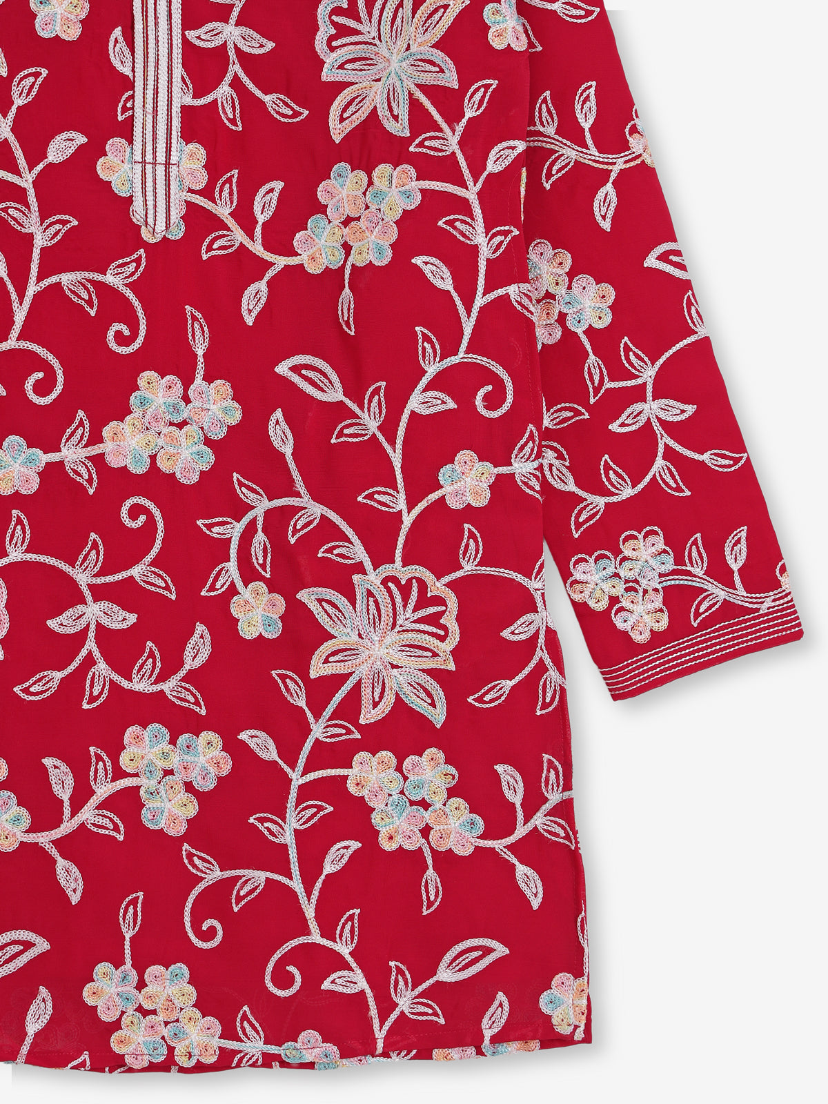 Red georgette thread worked kurta suit for wedding