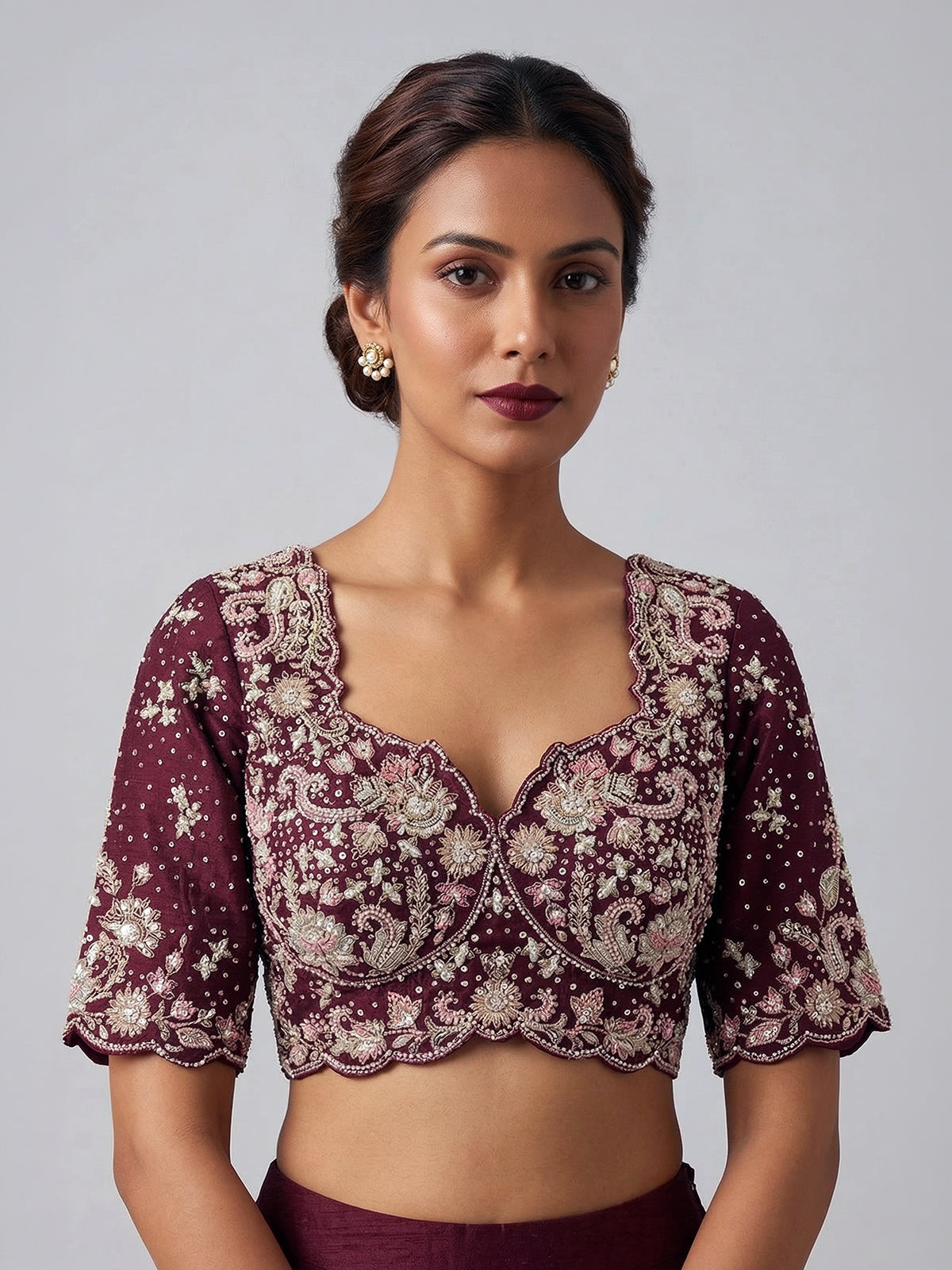 Maroon art silk blouse for wedding wear saree and lehenga