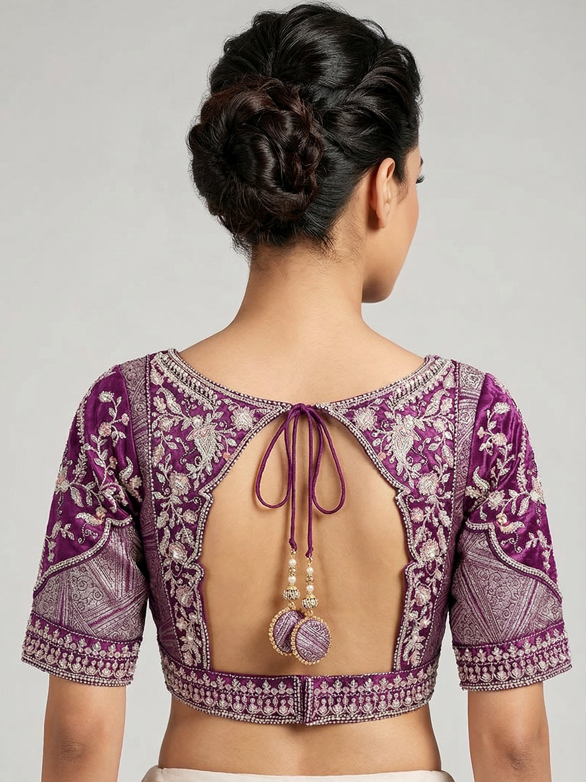 Purple modal silk blouse for wedding wear sarees
