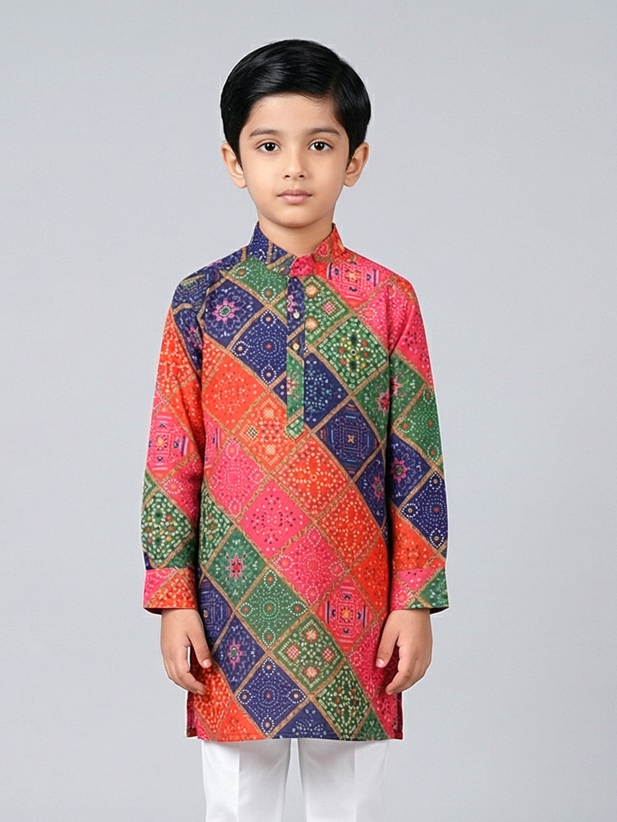 Multi color bandhej silk kurta for festive