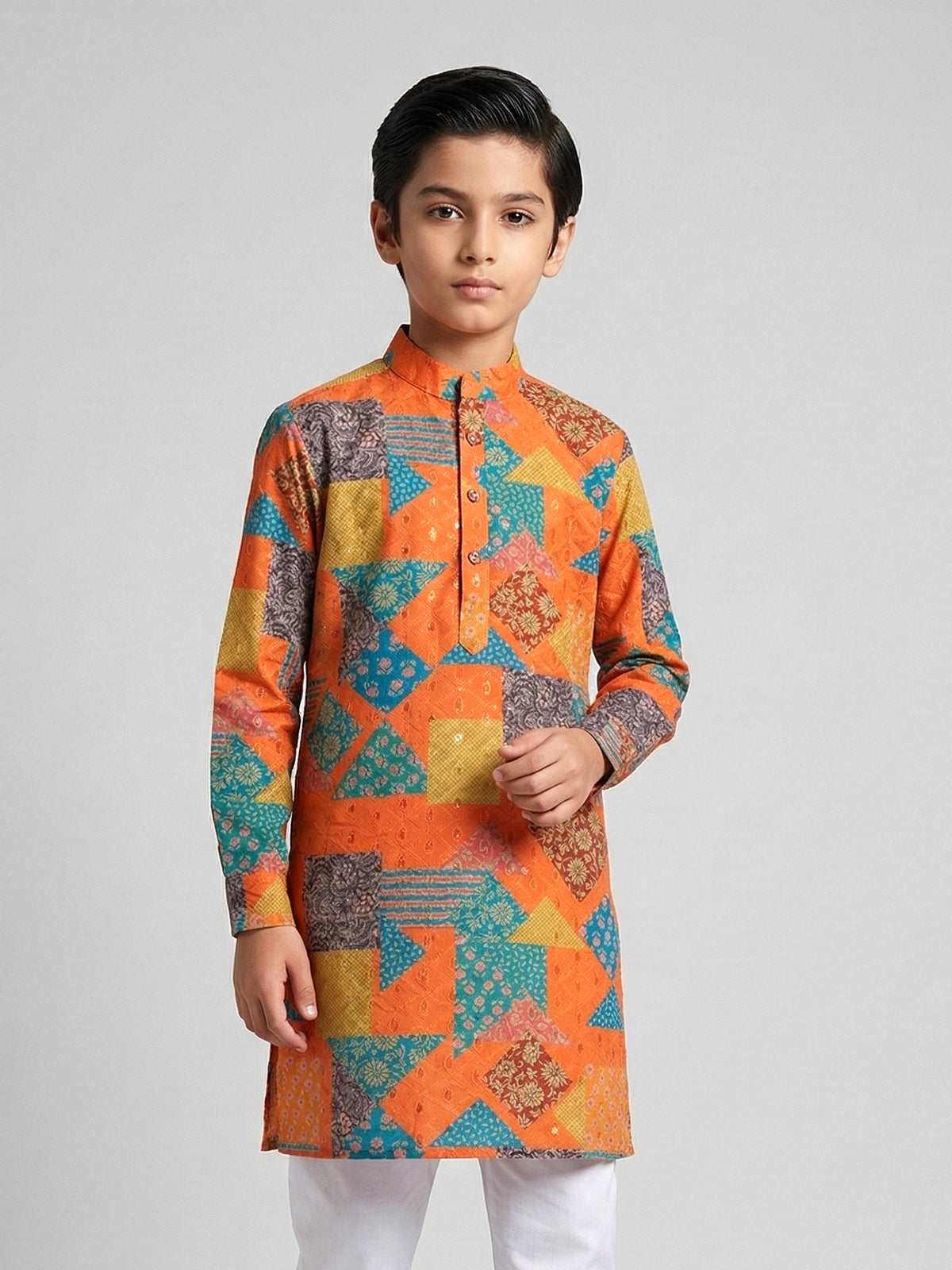 Deep orange embroidery and sequins kurta