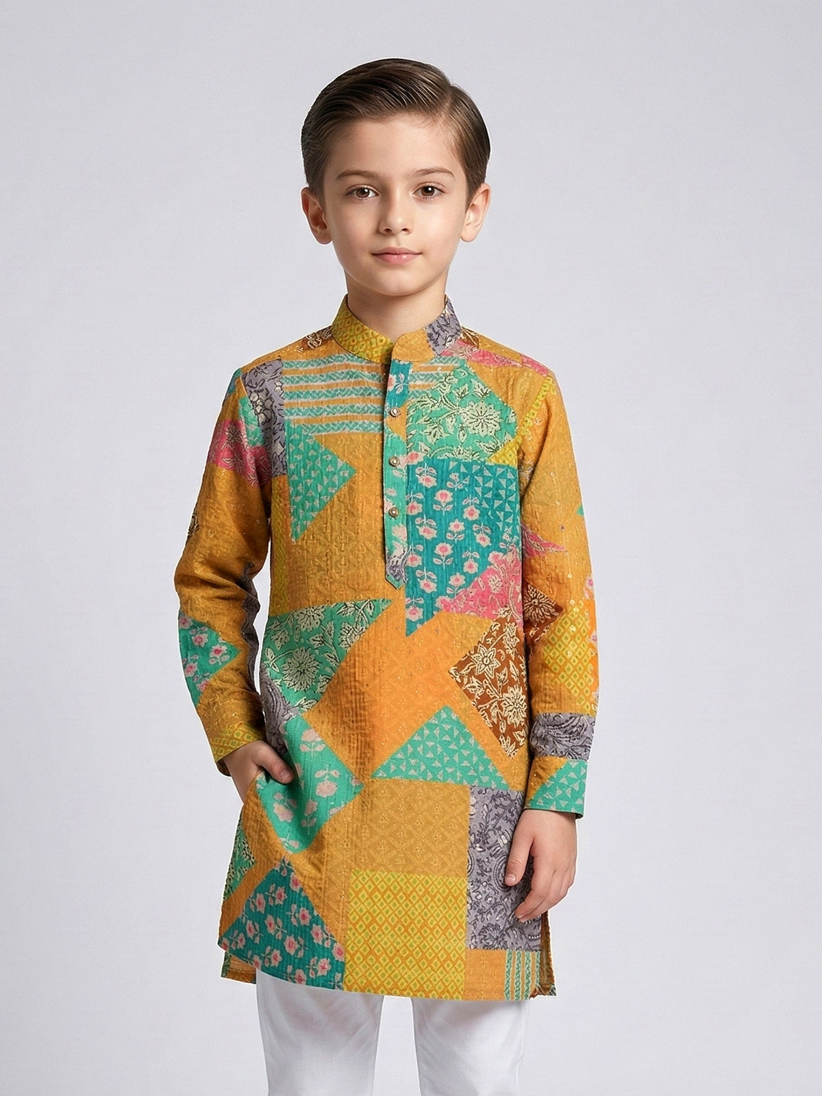 Orange cotton silk kurta for festive