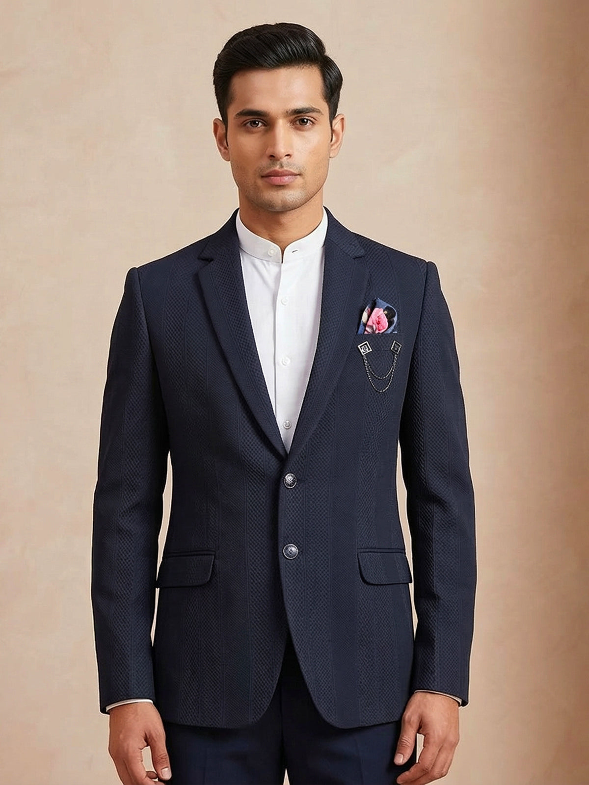 Classic blue texture blazer in terry rayon