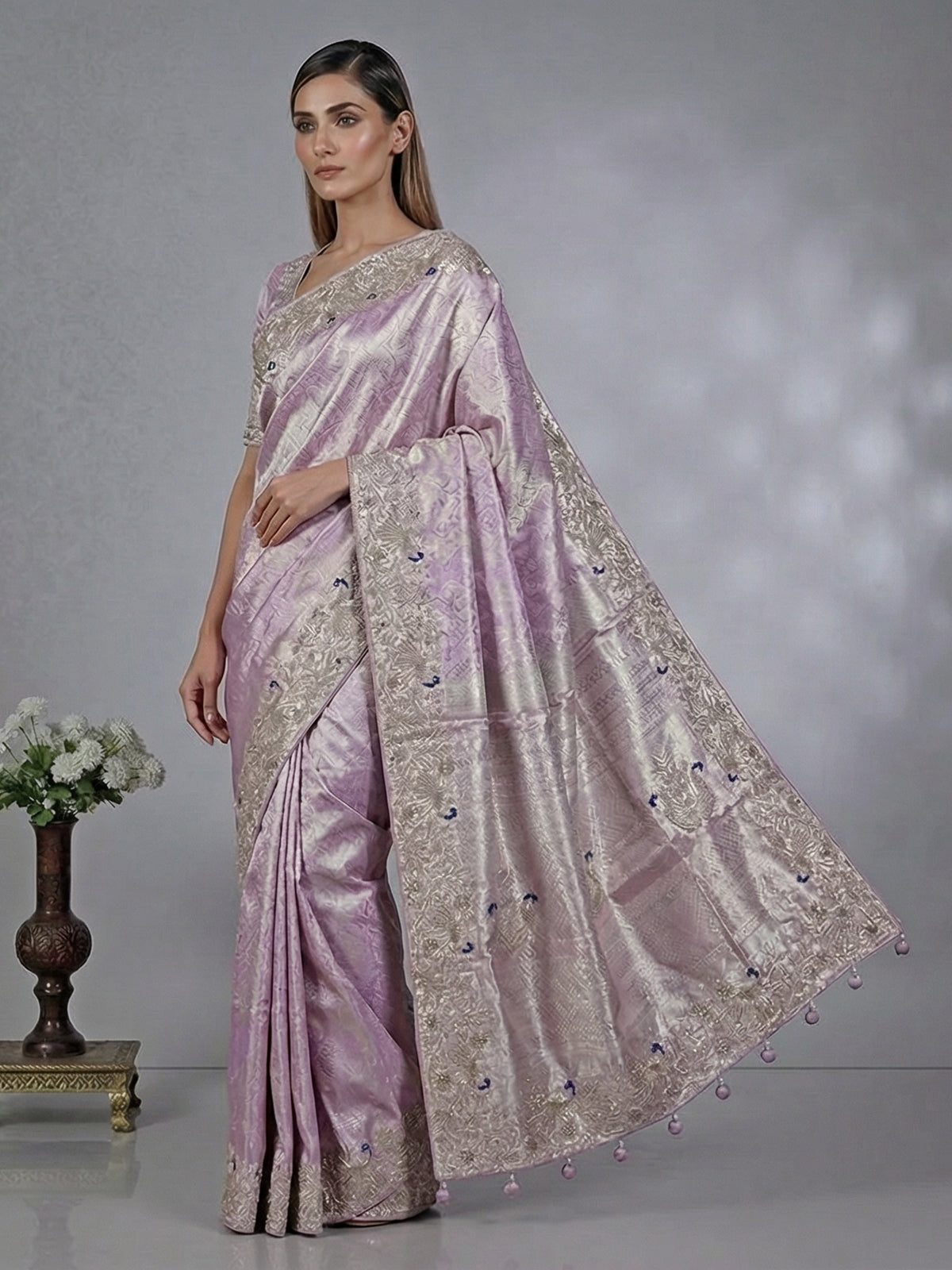 Lilac purple kanjivaram silk wedding wear saree