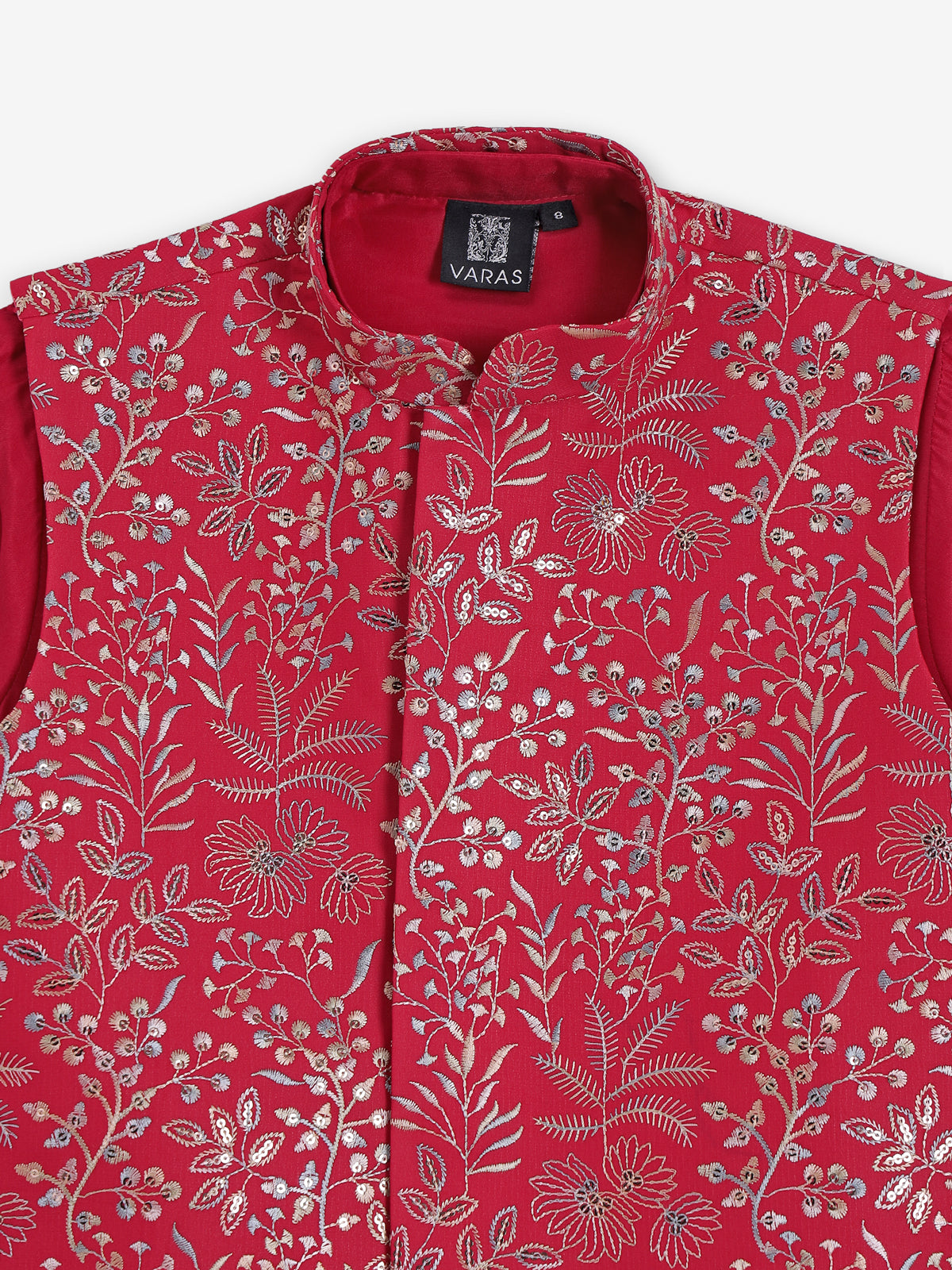 Red reception wear waistcoat set with resham detailing