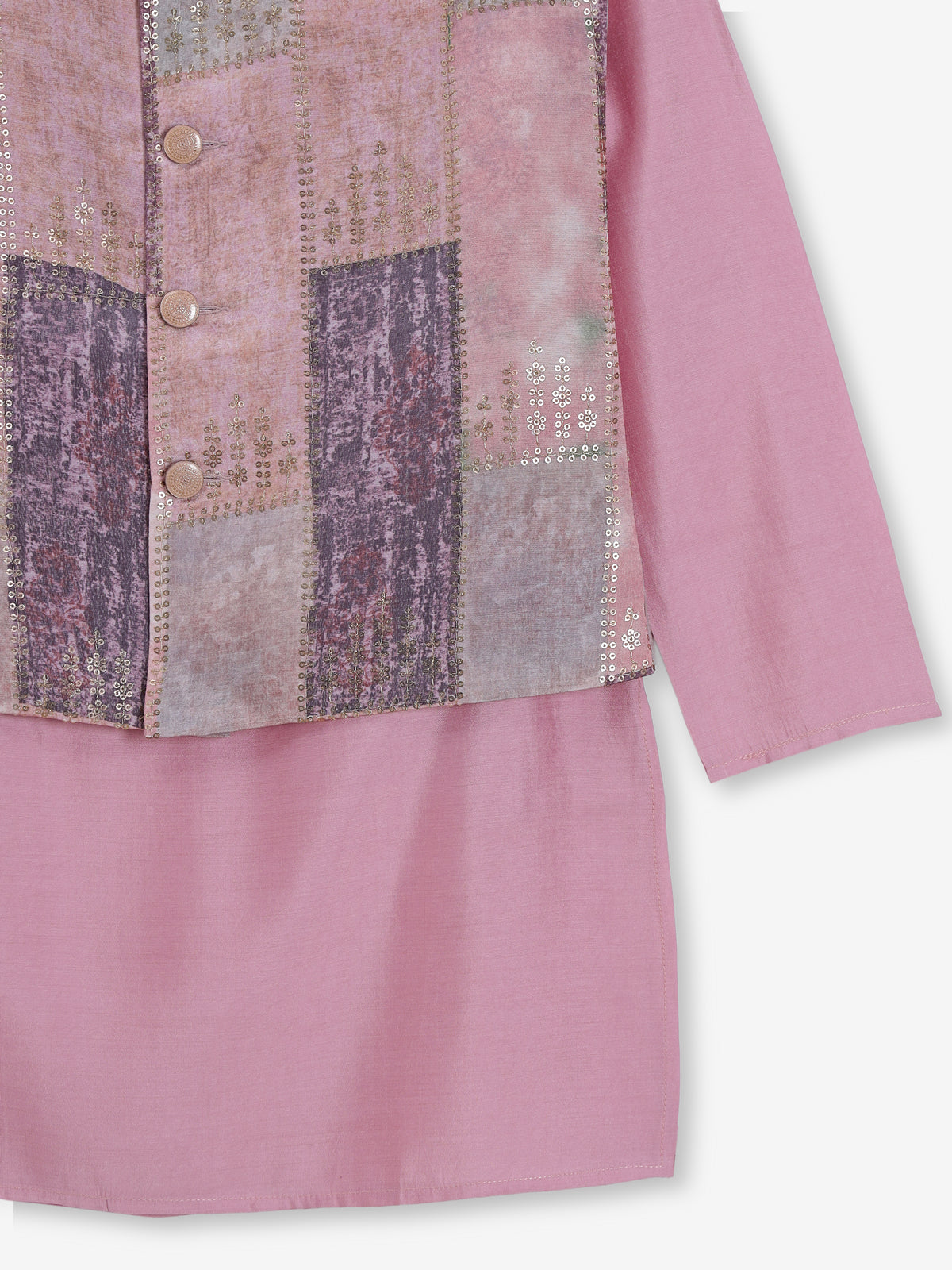 Light pink cotton silk waistcoat set with print