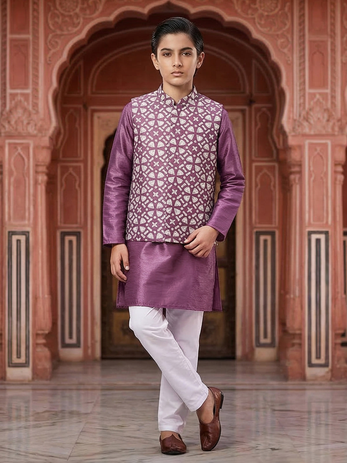Wine silk waistcoat set for wedding celebration