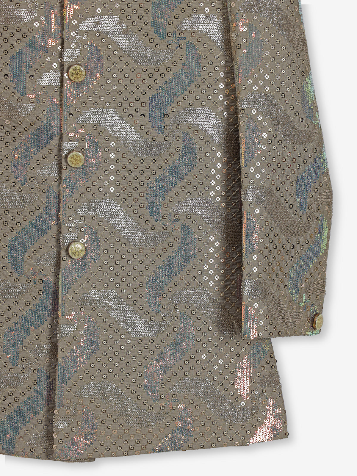 Light olive printed cotton indowestern set