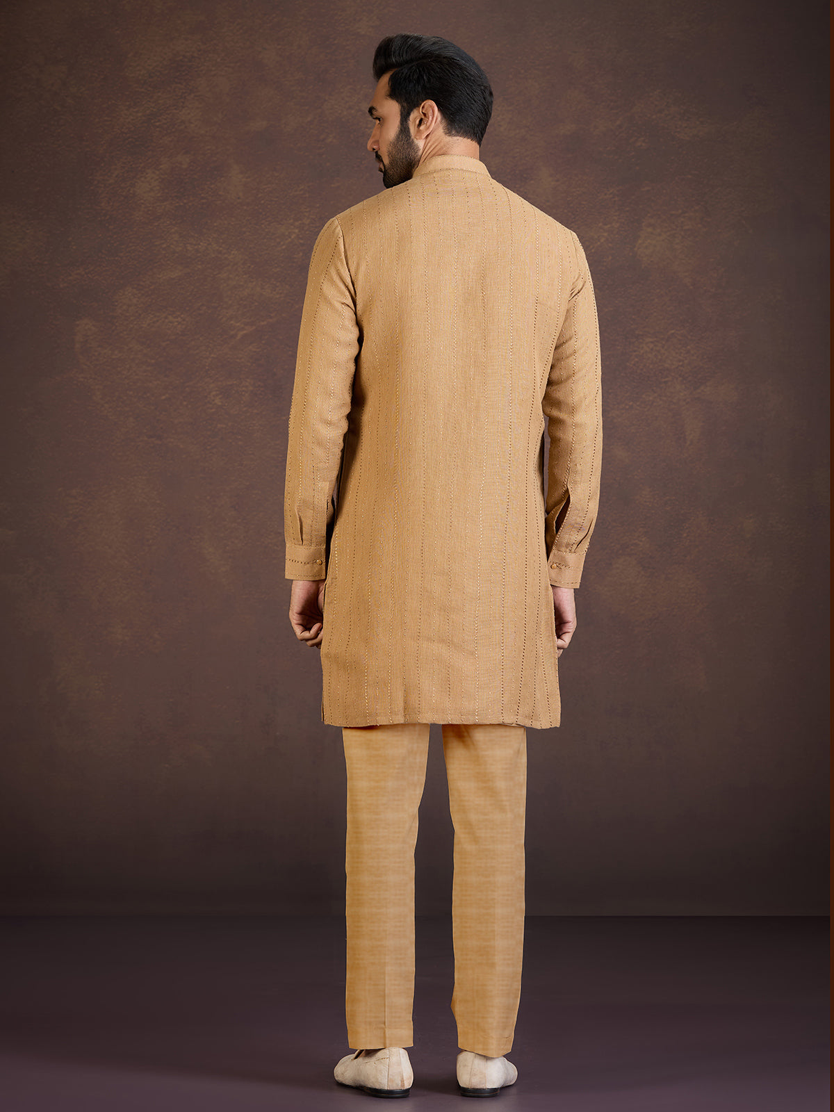 Mustard yellow festive wear cotton linen kurta suit