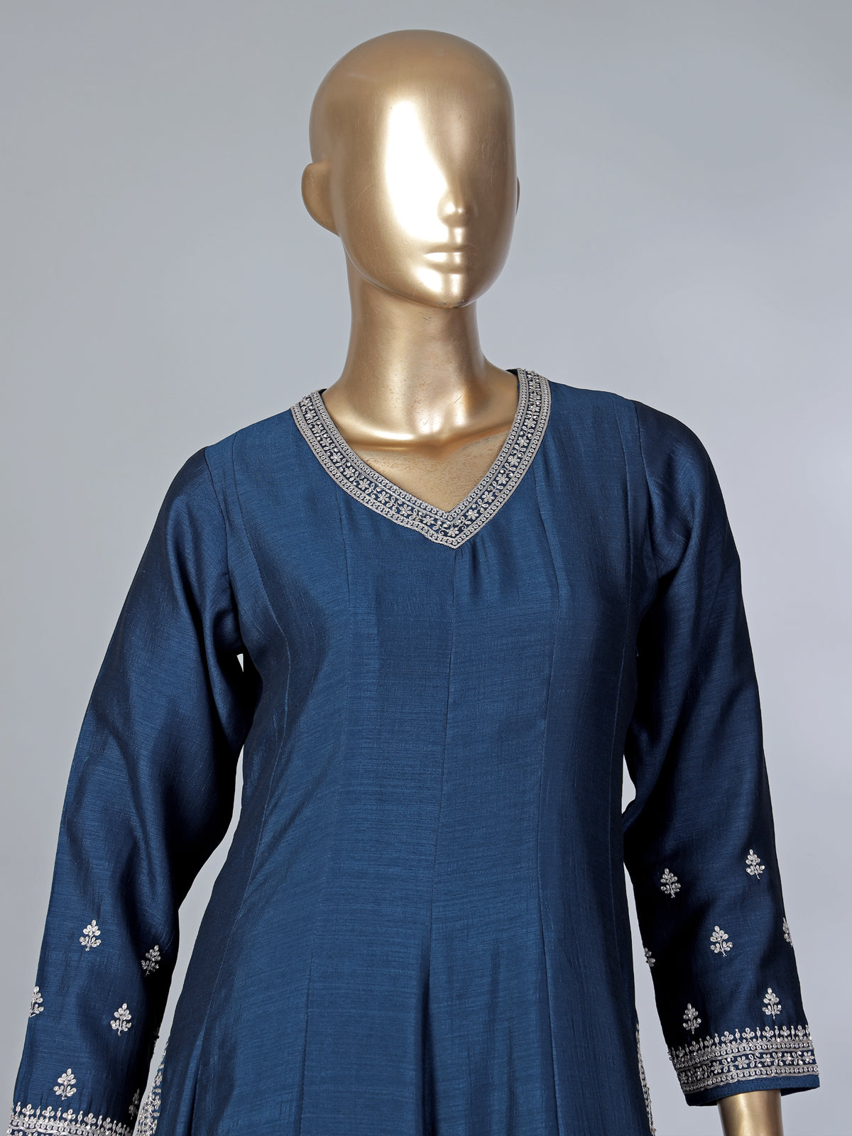 Blue silk resham diamond embellished festive palazzo suit