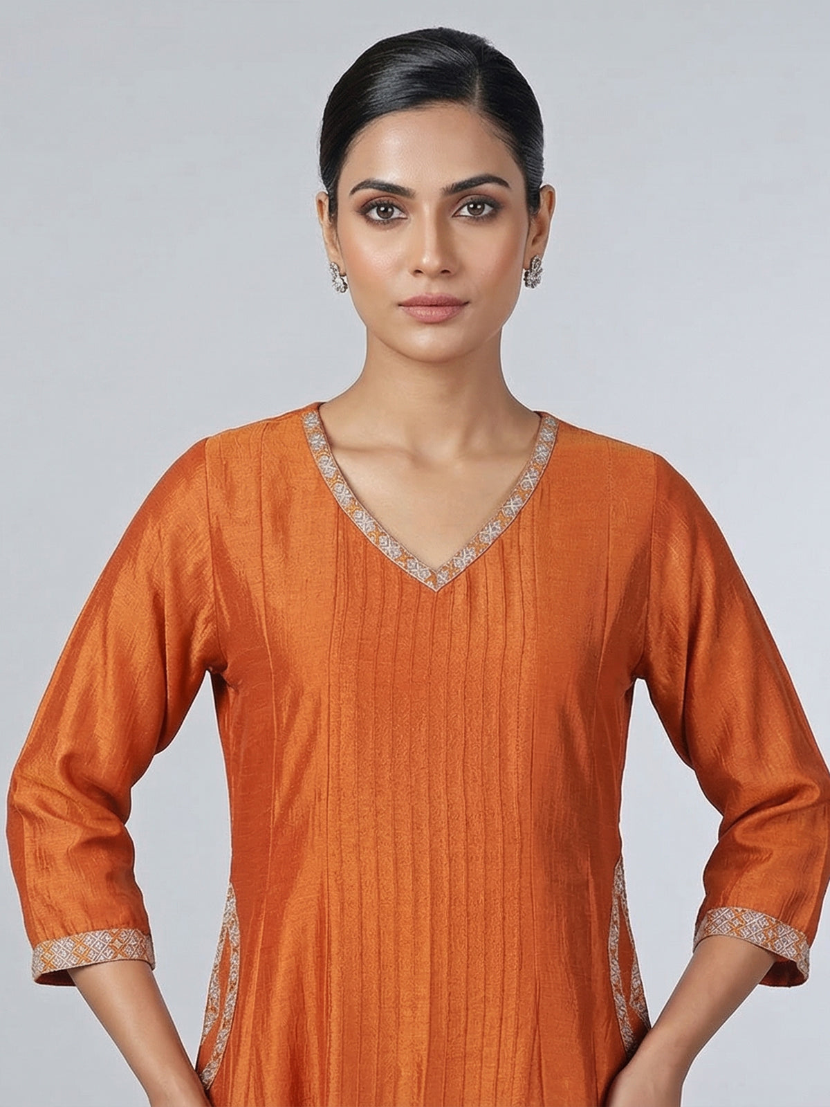 Orange silk embroidered festive salwar suit