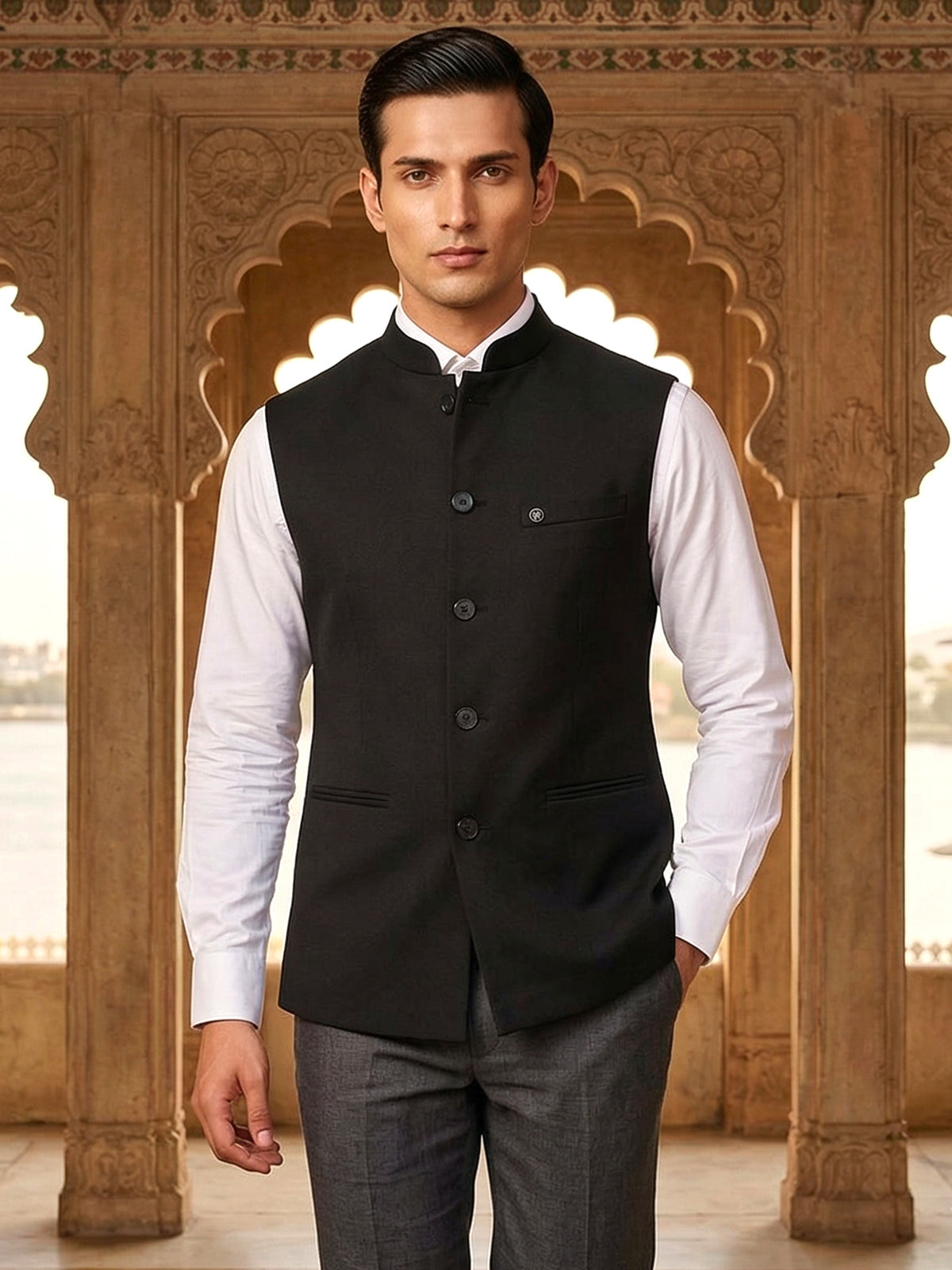 Black plain waistcoat for men