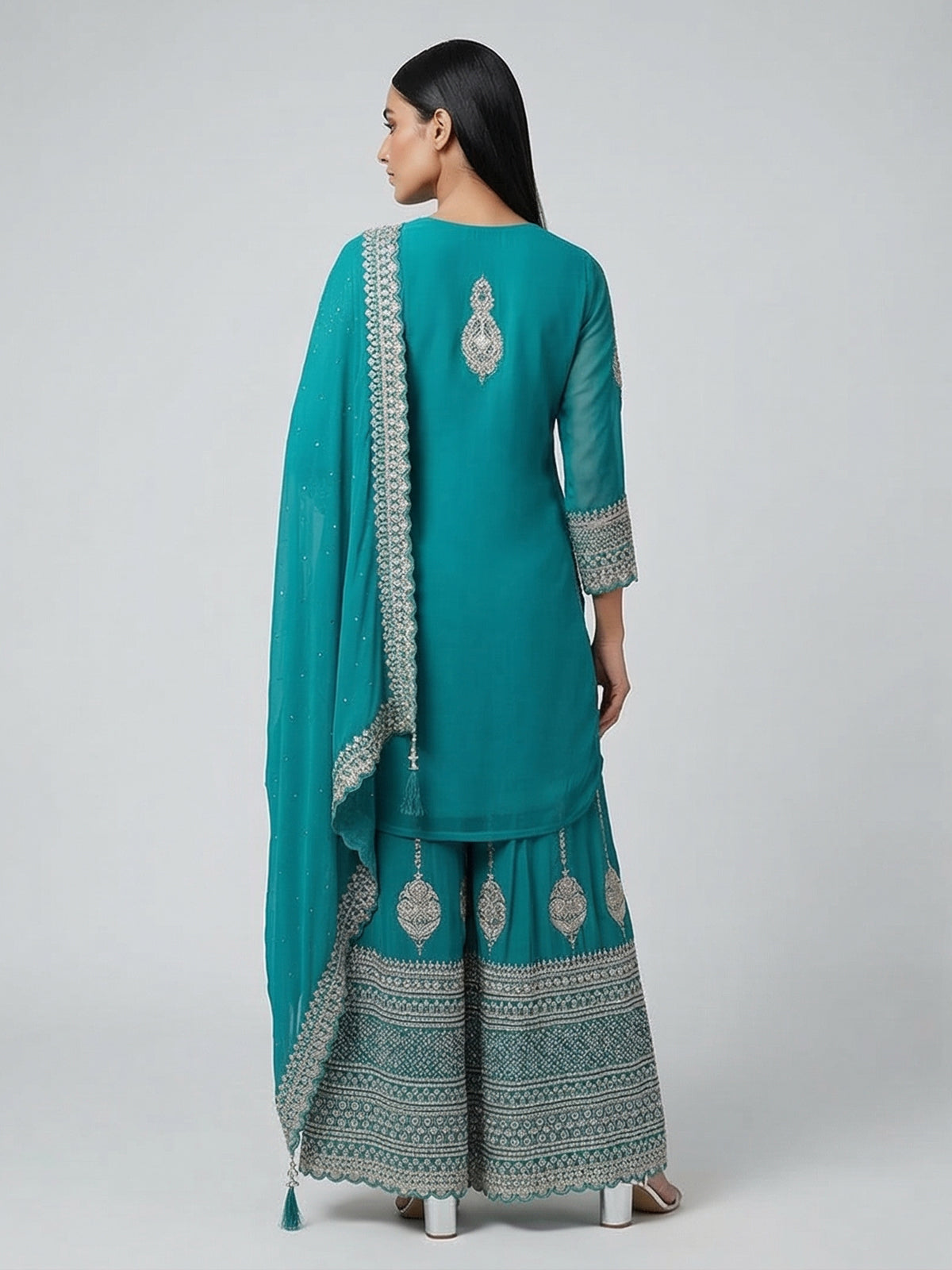 Rama green georgette pakistani style embellished palazzo suit