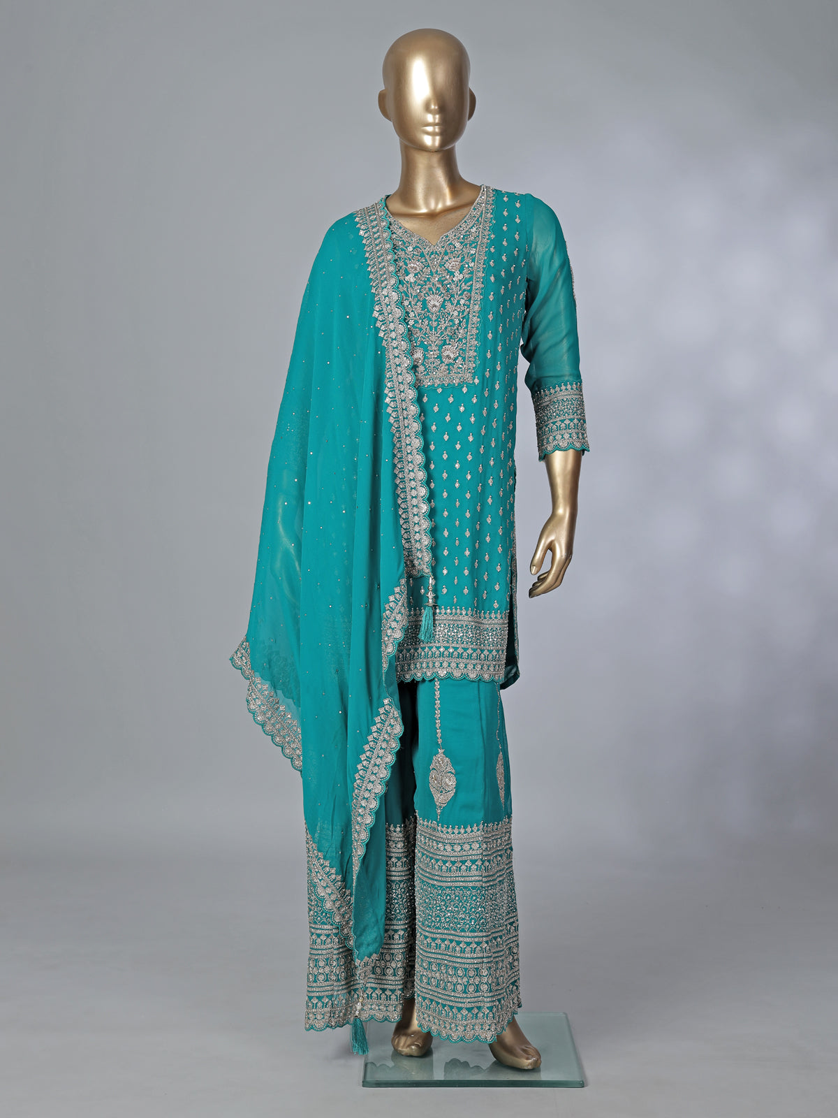 Rama green georgette pakistani style embellished palazzo suit