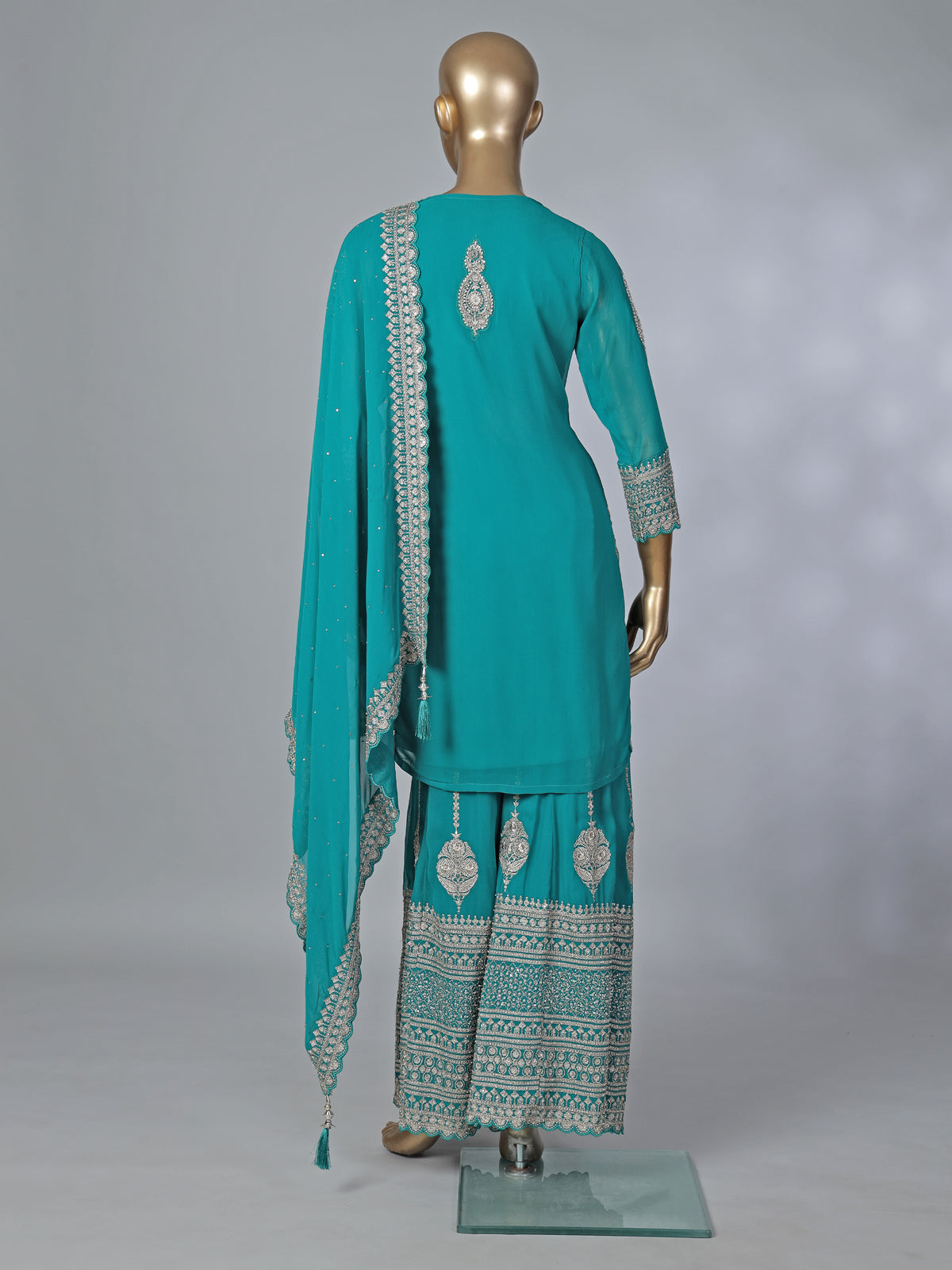 Rama green georgette pakistani style embellished palazzo suit