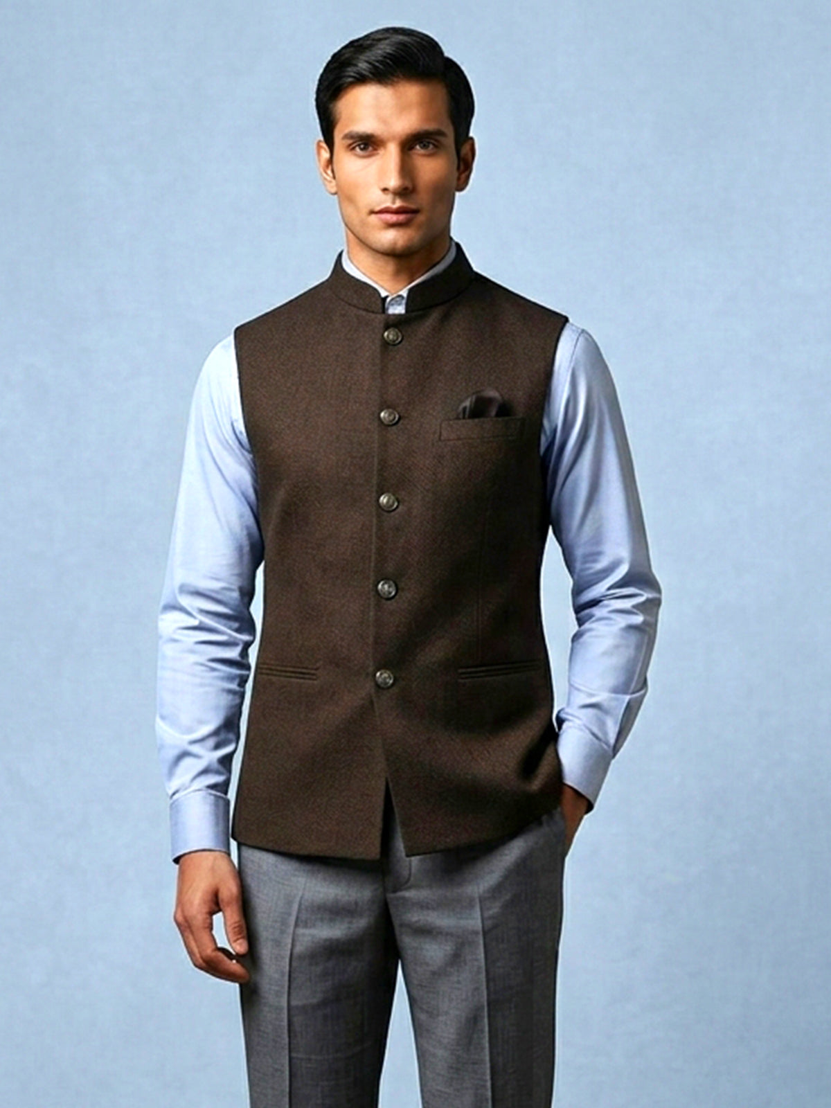 Brown plain cotton silk waistcoat