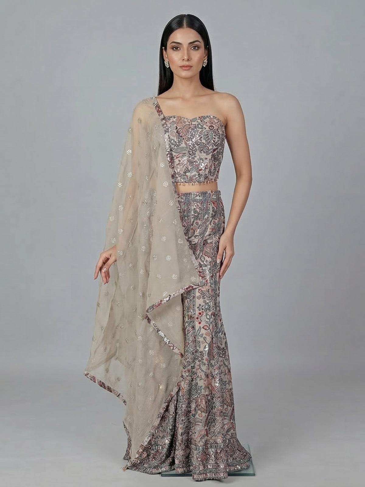 Grey georgette designer salwar suit with dupatta and palazzo