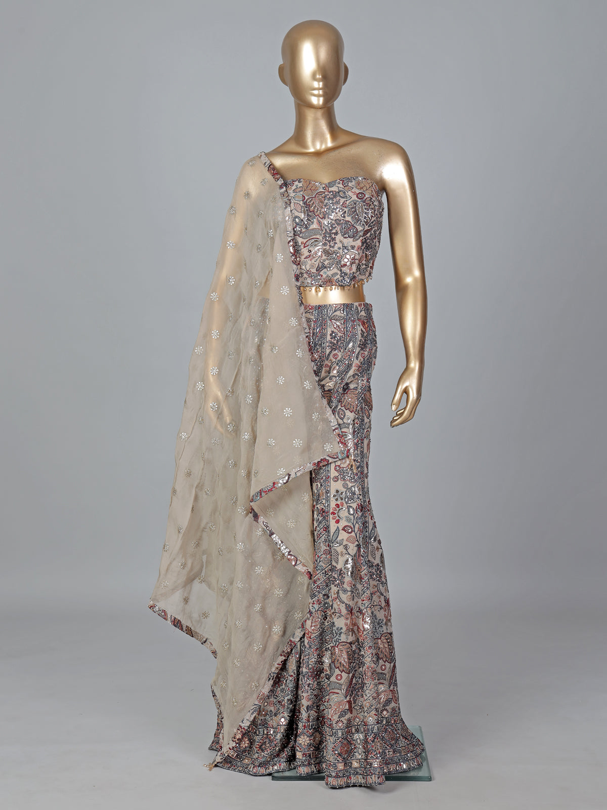 Grey georgette designer salwar suit with dupatta and palazzo