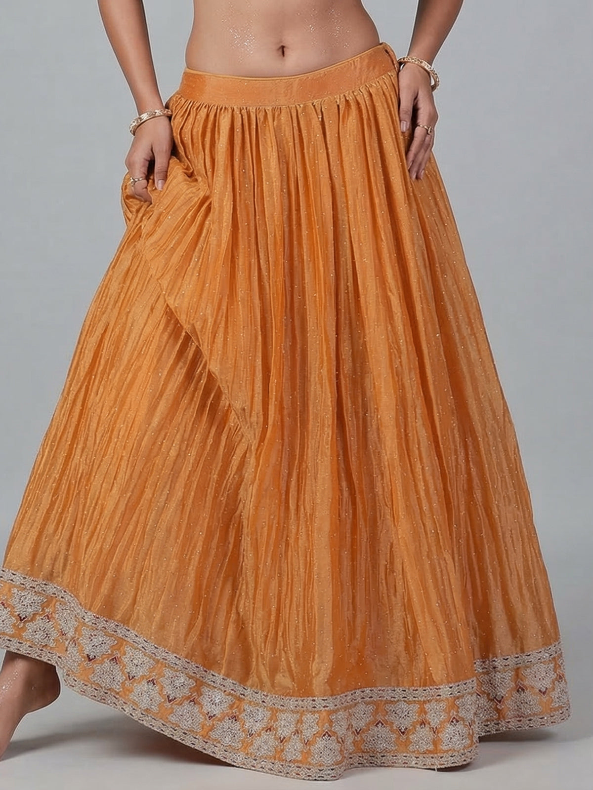 Mustard yellow silk lehenga style festive salwar suit