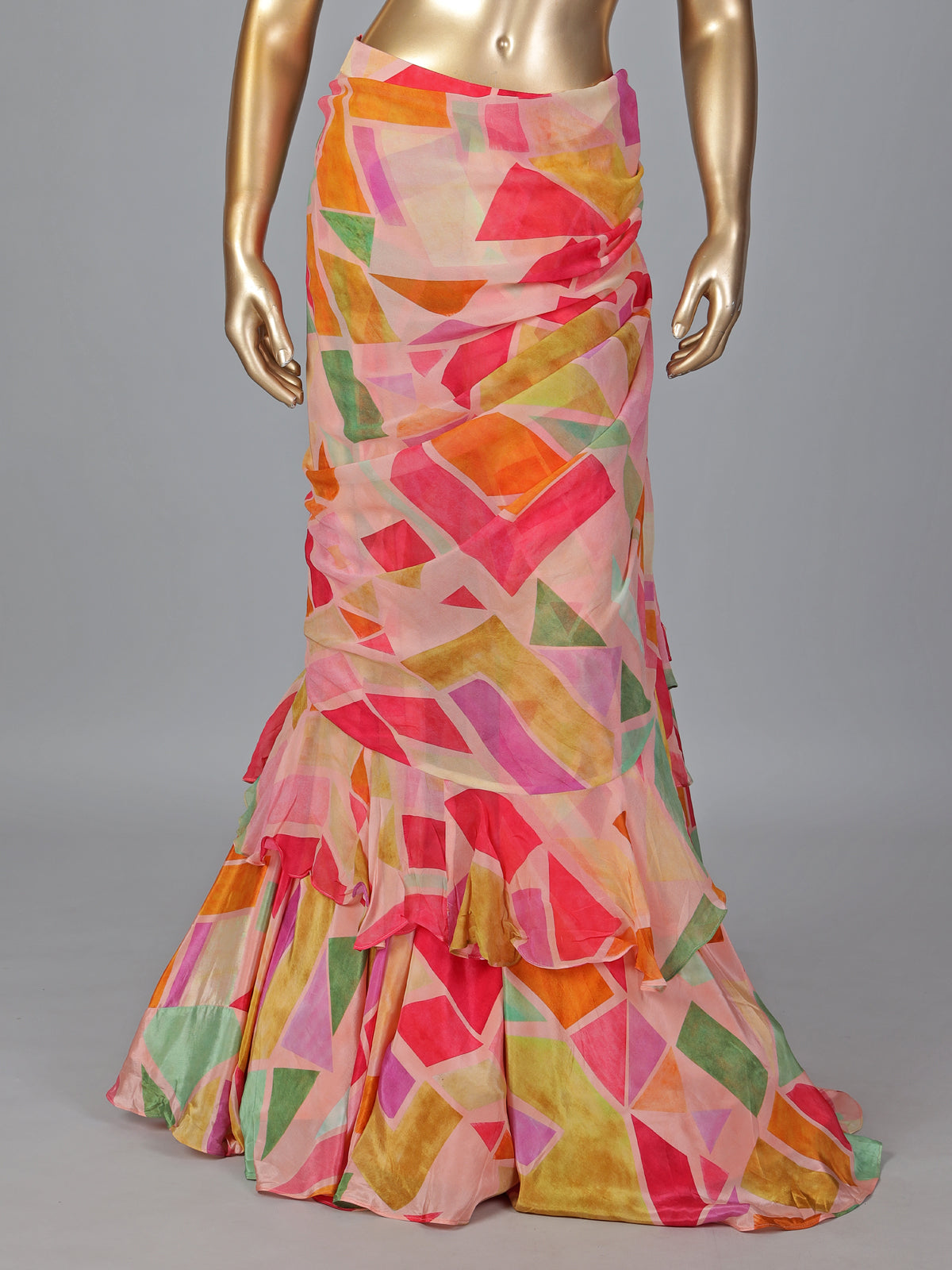 Peach chiffon silk printed ready to wear party saree