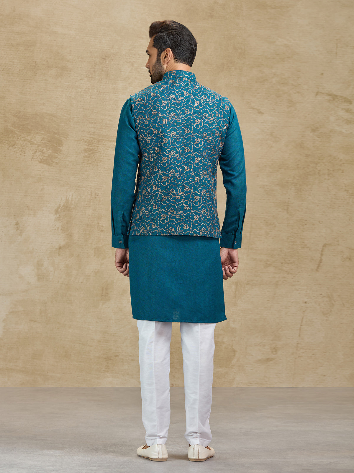 Rama green woven jacquard silk waistcoat set