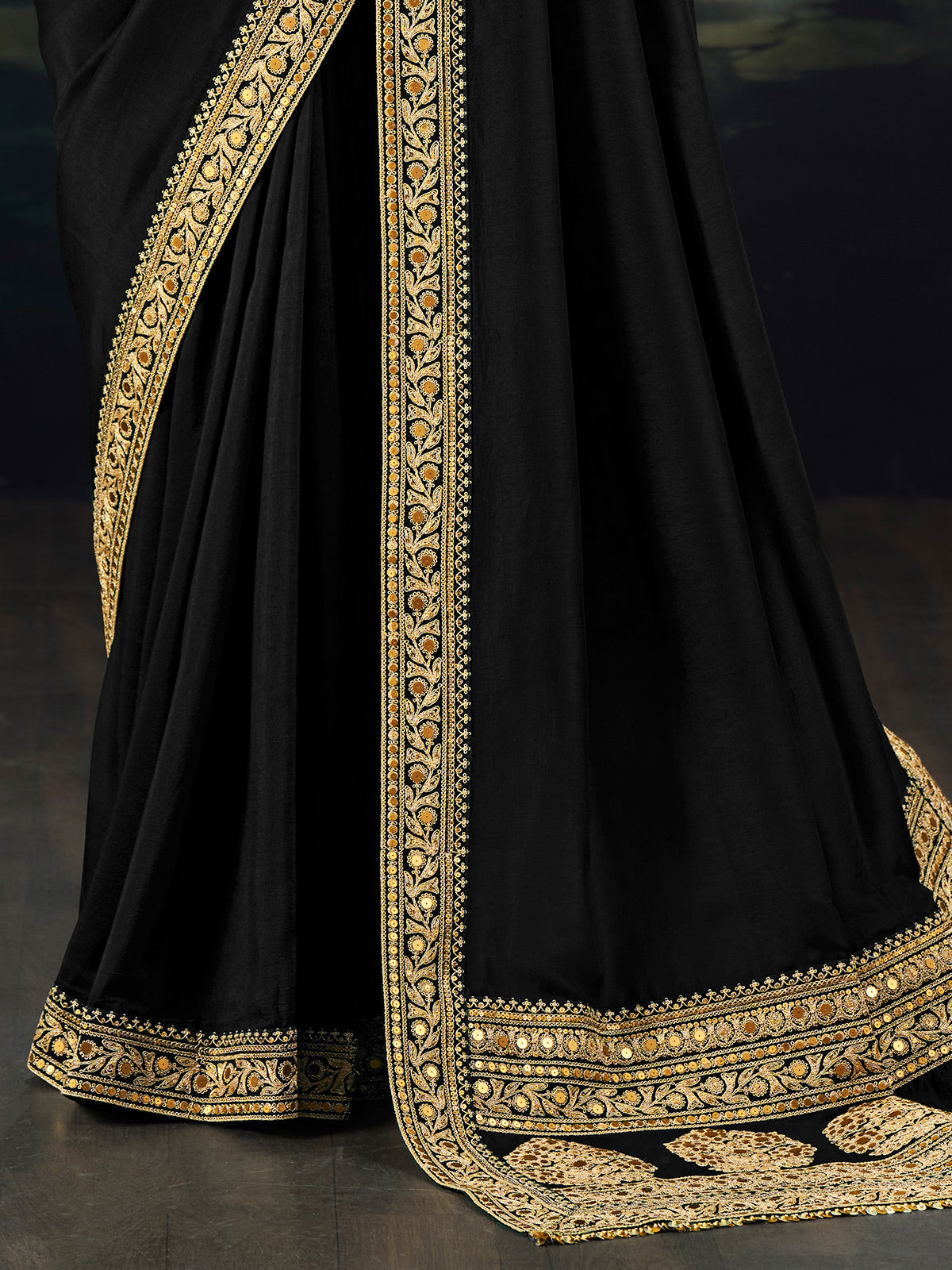 Black party wear munga silk saree