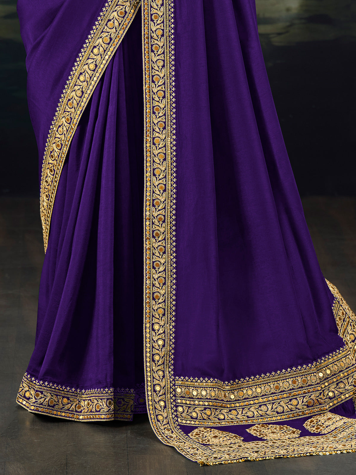 Purple munga silk saree with resham and sequins work