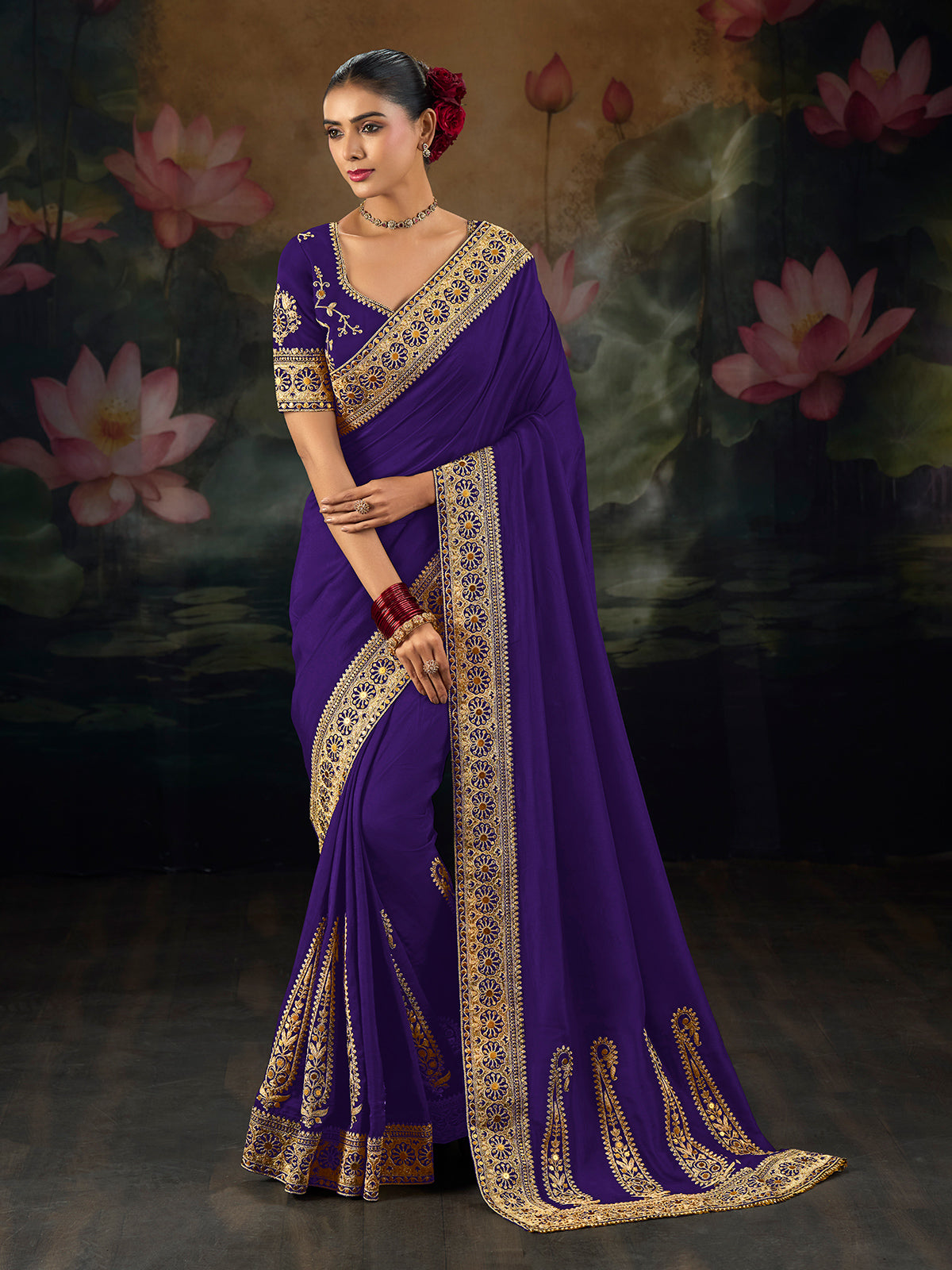Purple festive wear munga silk saree