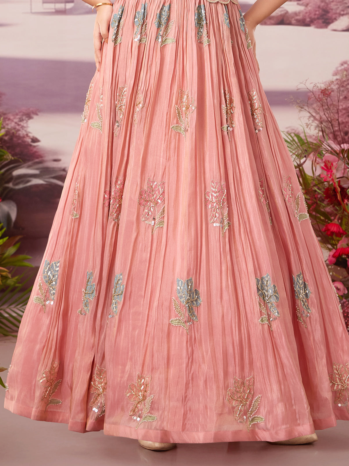 Peach silk gown for girls wedding wear