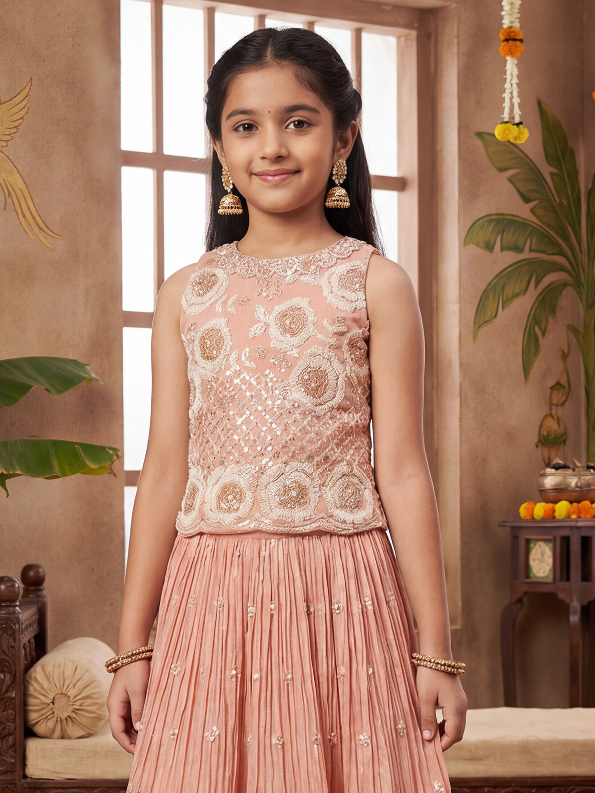 Peach wedding wear silk lehennga choli