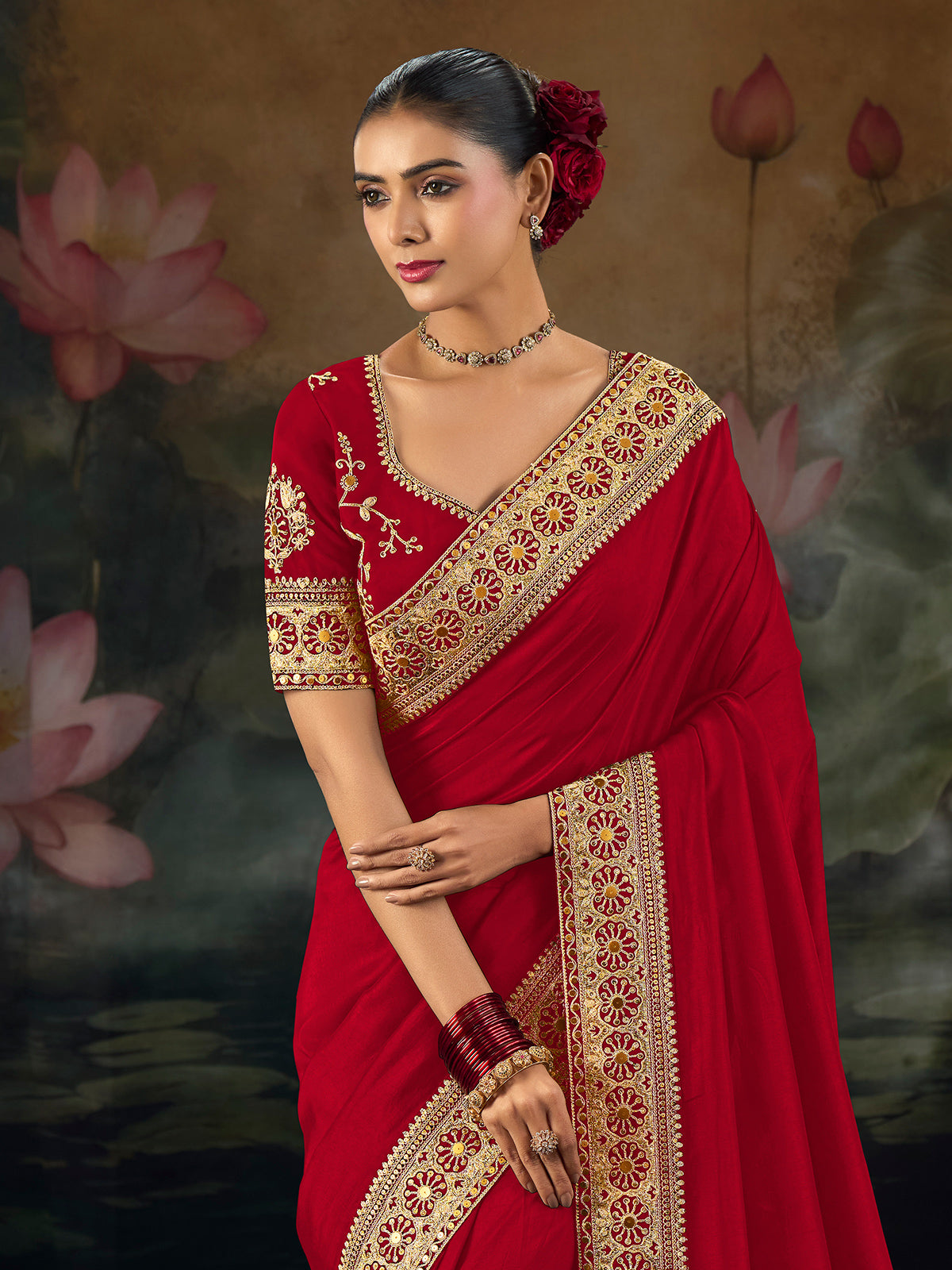 Maroon pure munga silk saree for wedding celebration