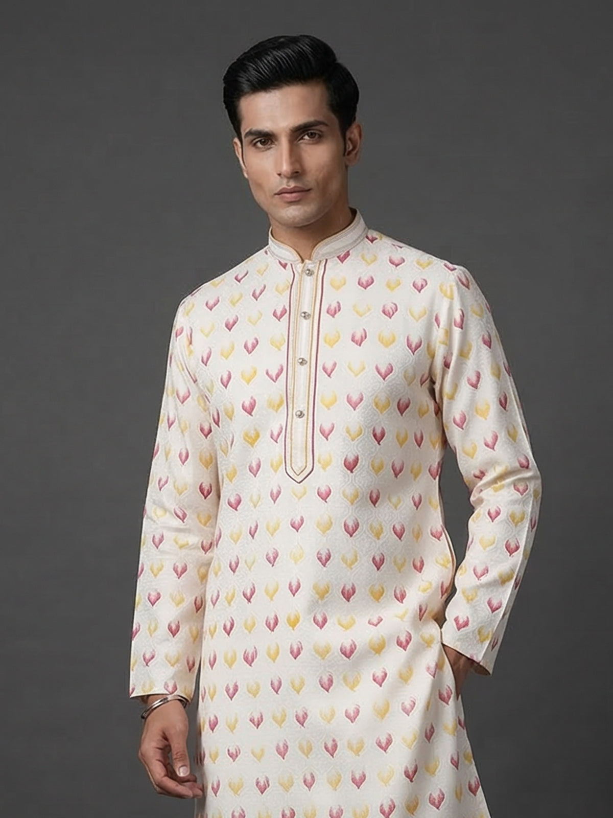 Textured cream silk kurta suit with classic zari weaving