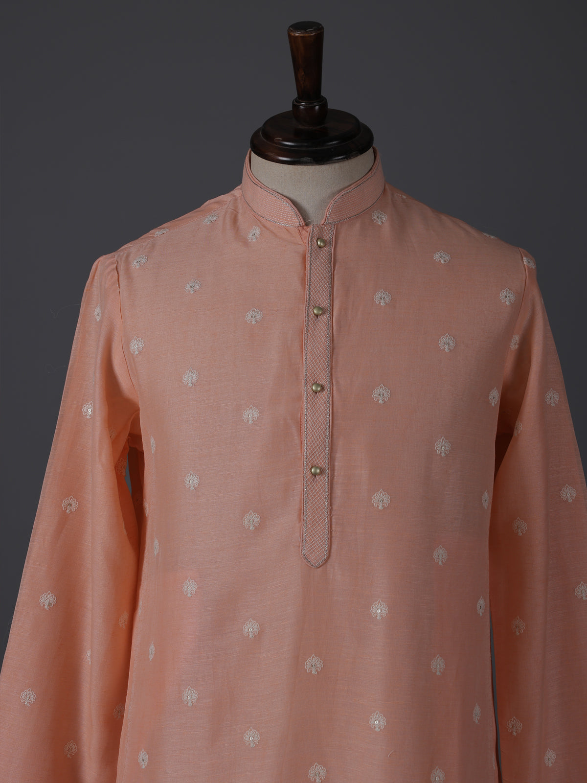 Peach cotton embroidered kurta suit with festive sequin detailing