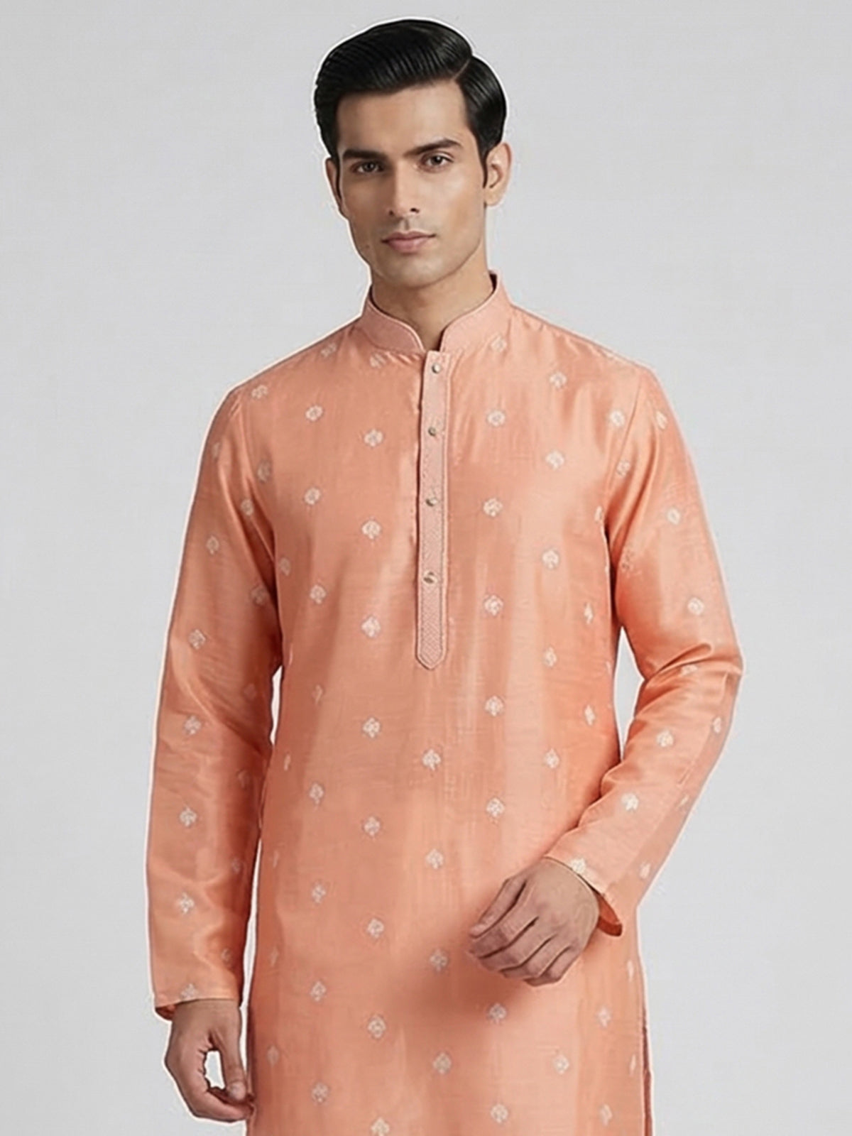 Peach cotton embroidered kurta suit with festive sequin detailing