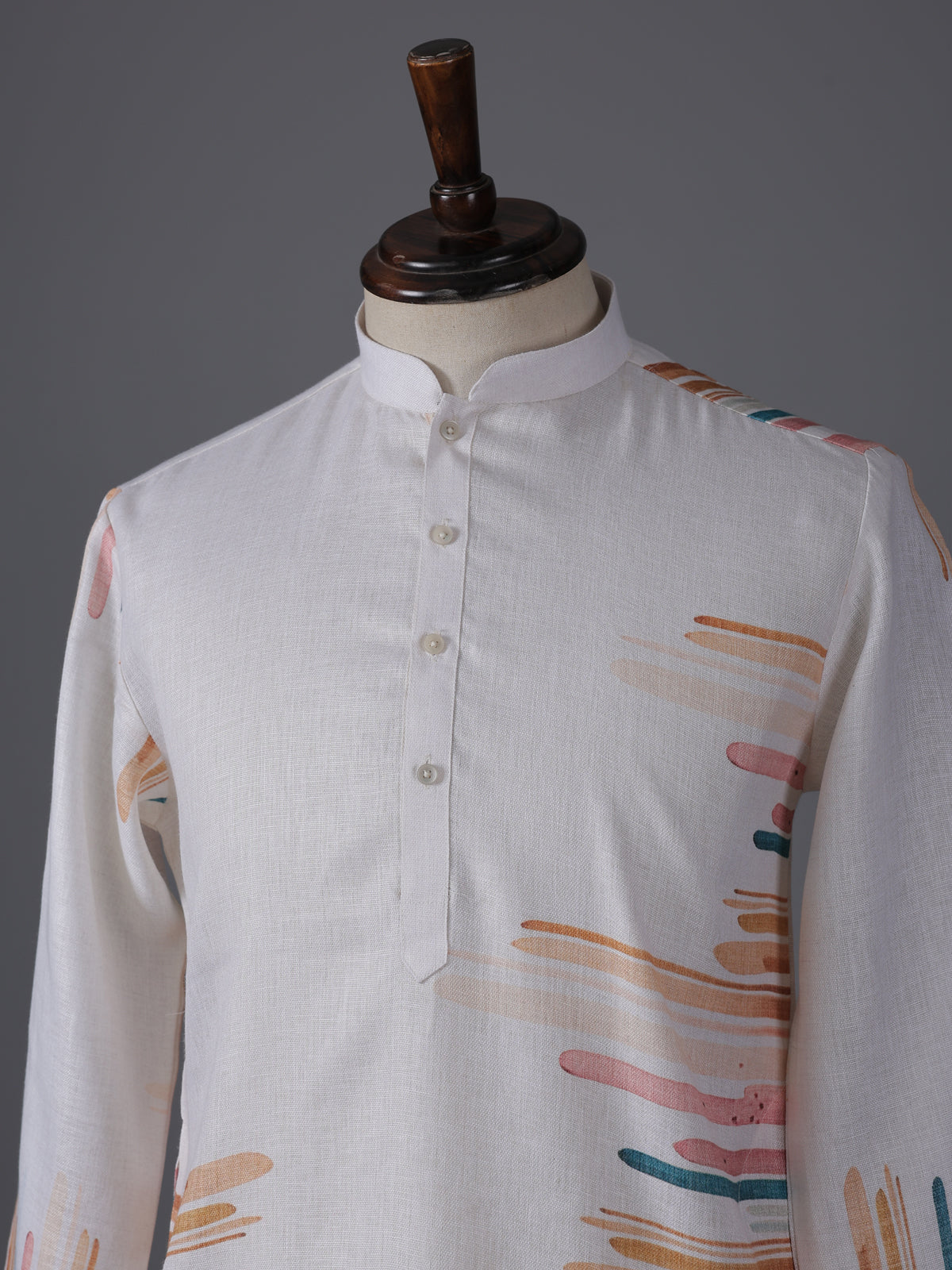 White cotton linen printed festive kurta suit