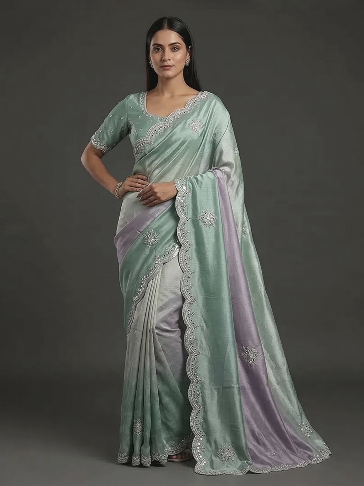 Blue purple shaded tissue silk glam saree