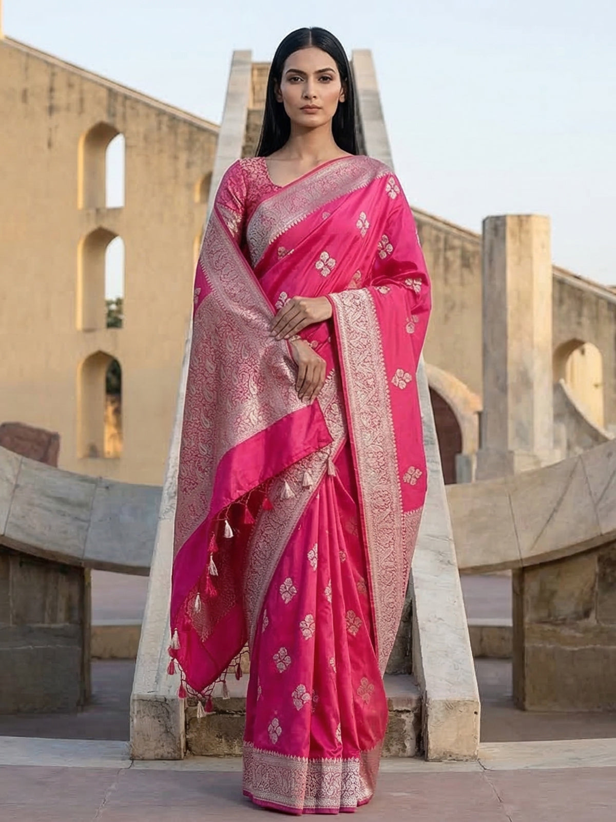 Magenta art silk zari work festive saree