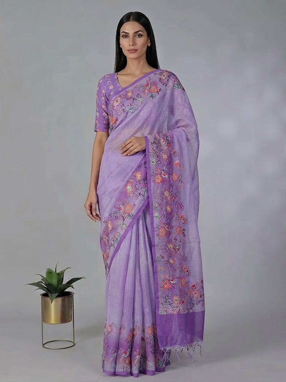 Purple shaded art cotton saree