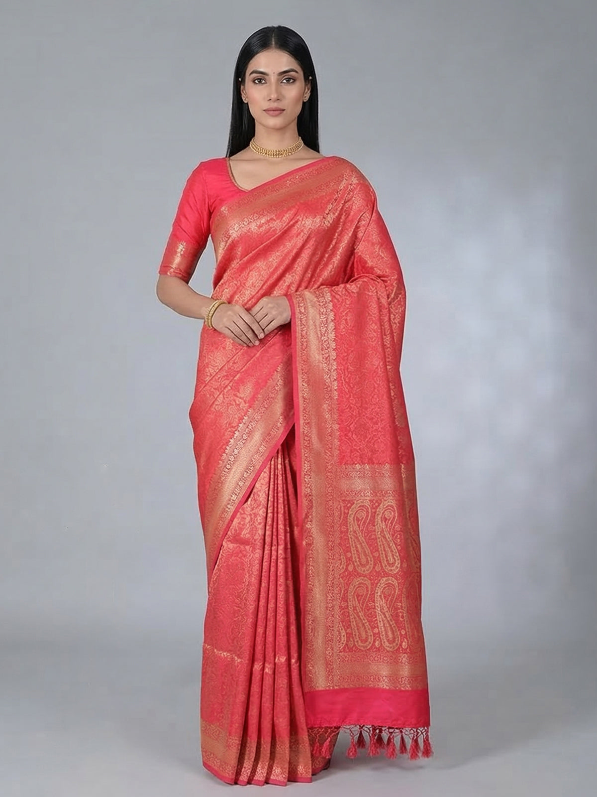 Pink semi silk saree with zari and butti work