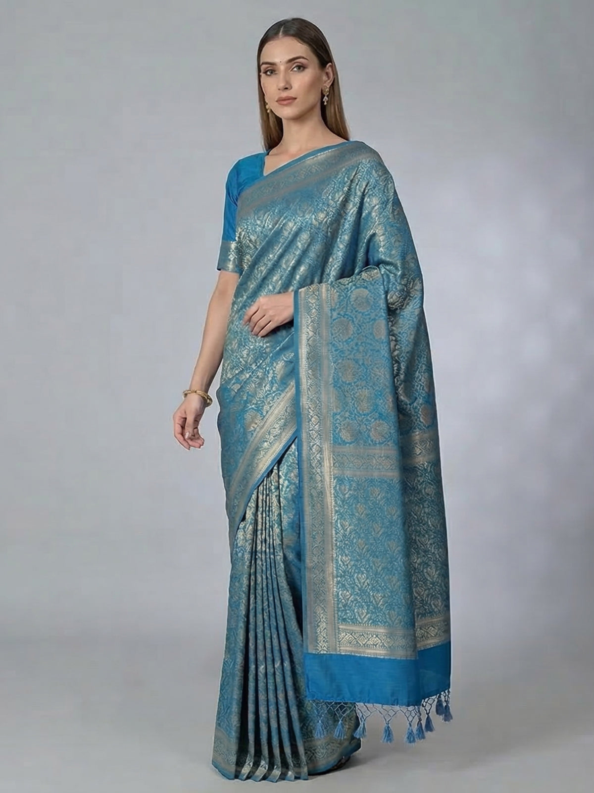 Blue semi silk zari work festive saree