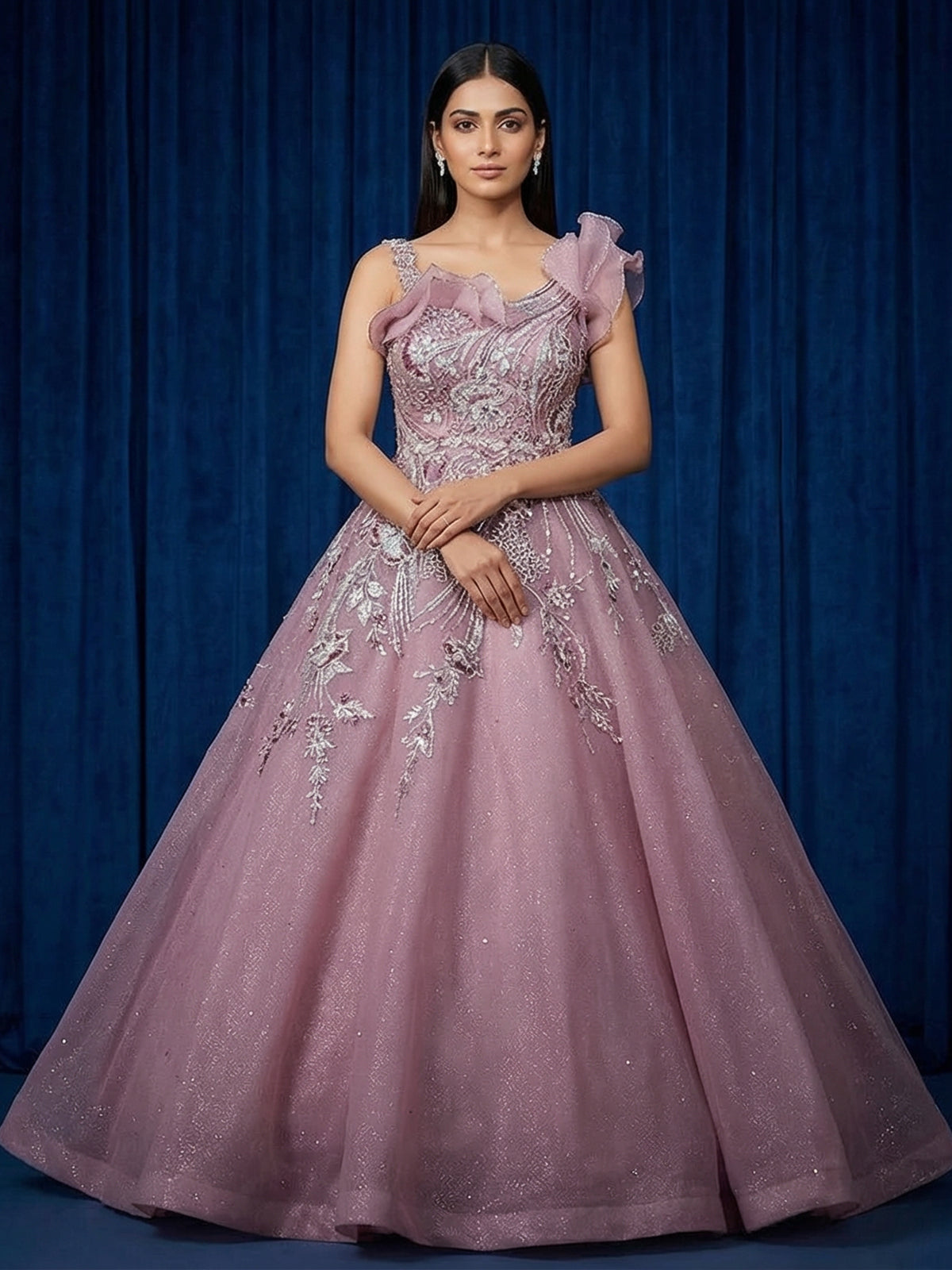 Net reception look mauve purple gown