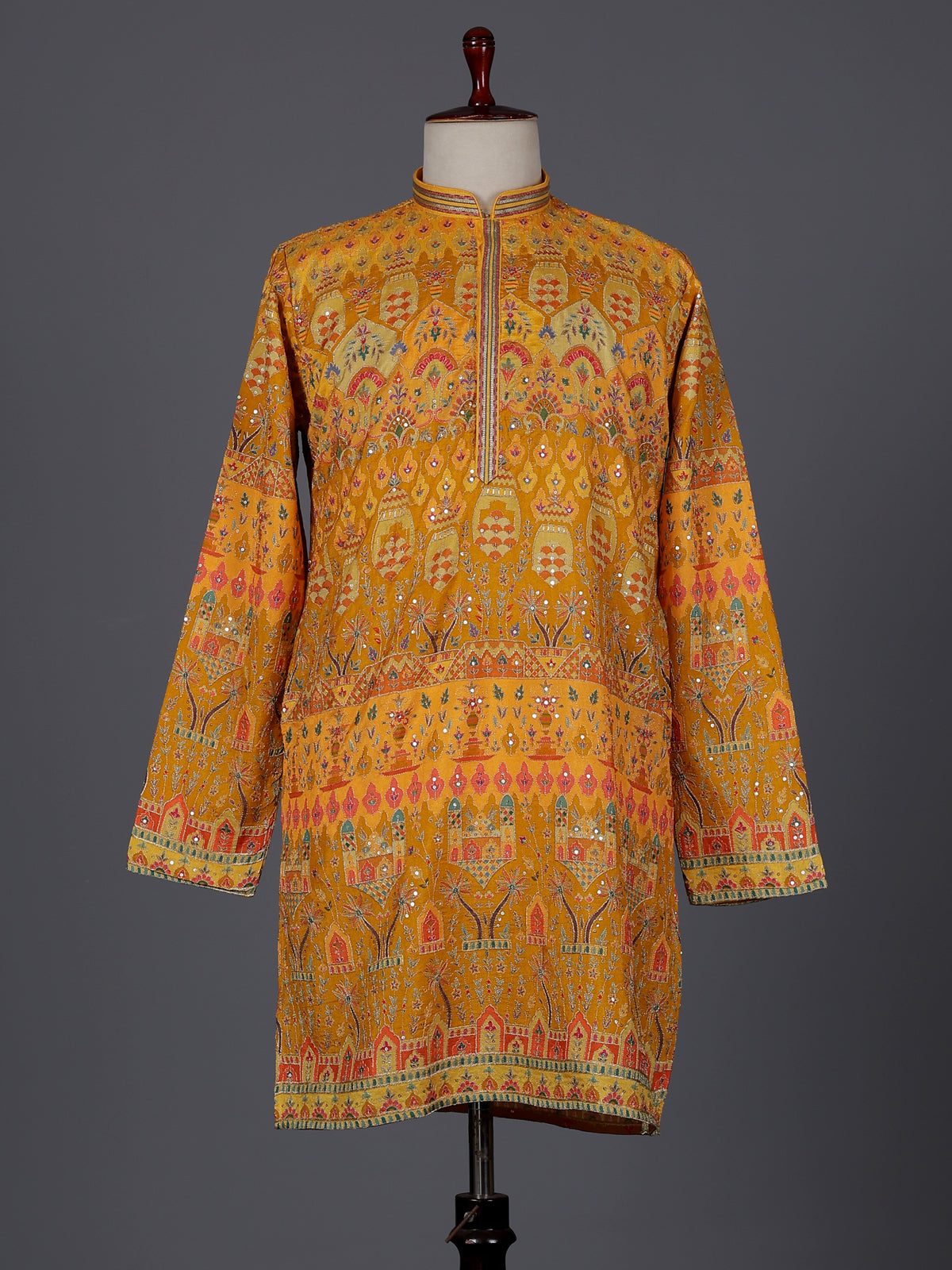Yellow cotton silk printed festive kurta suit